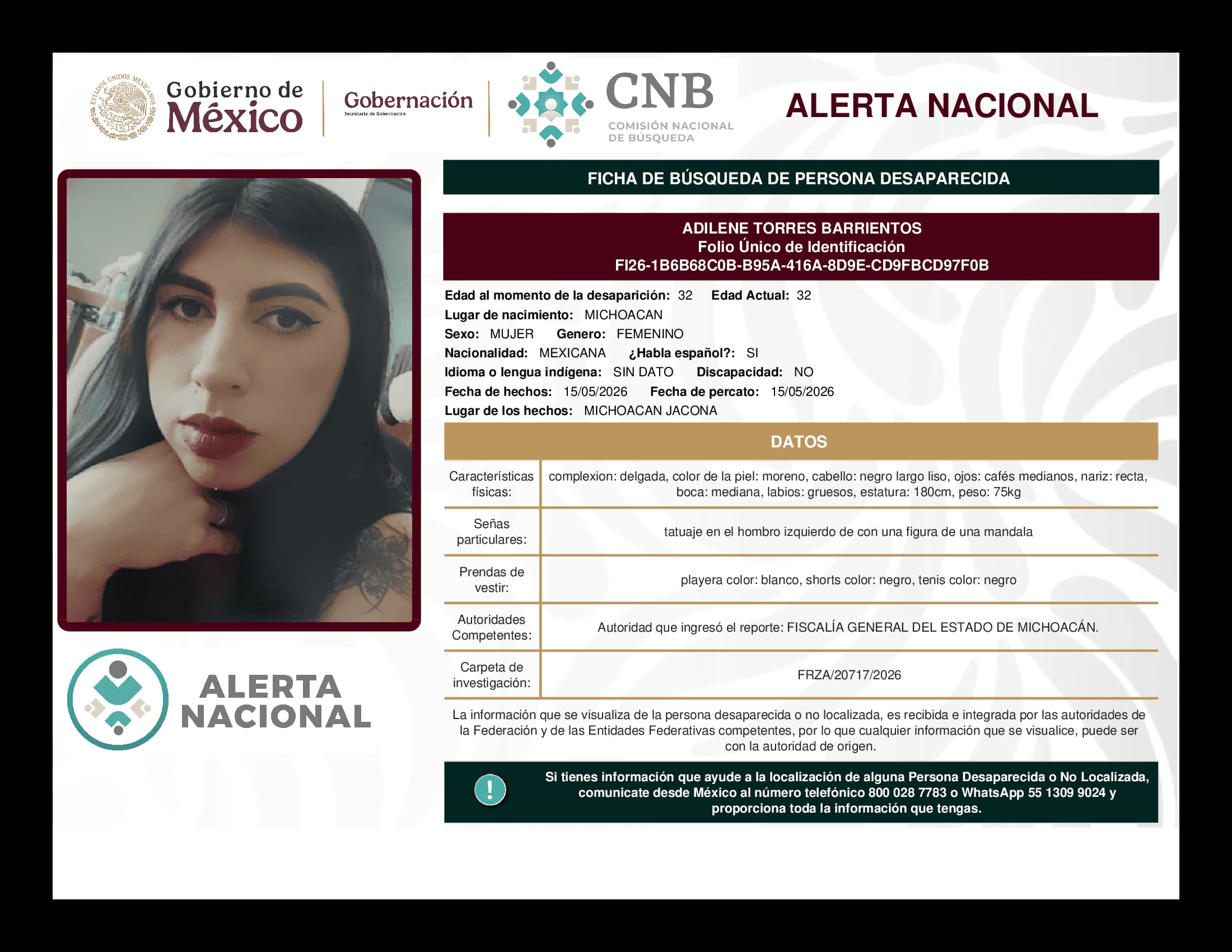 Persona desaparecida Adilene Torres Barrientos
