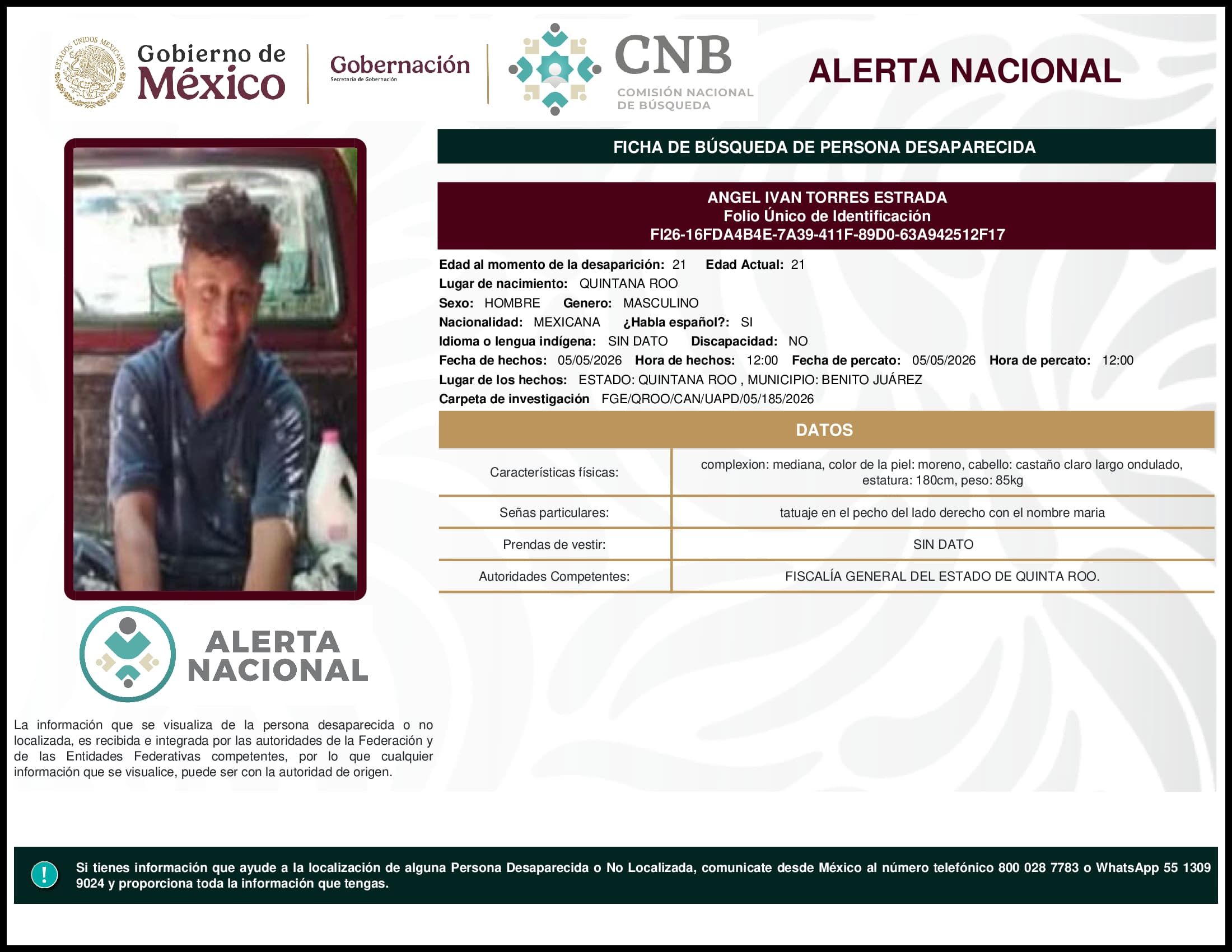 Persona desaparecida Angel Ivan Torres Estrada