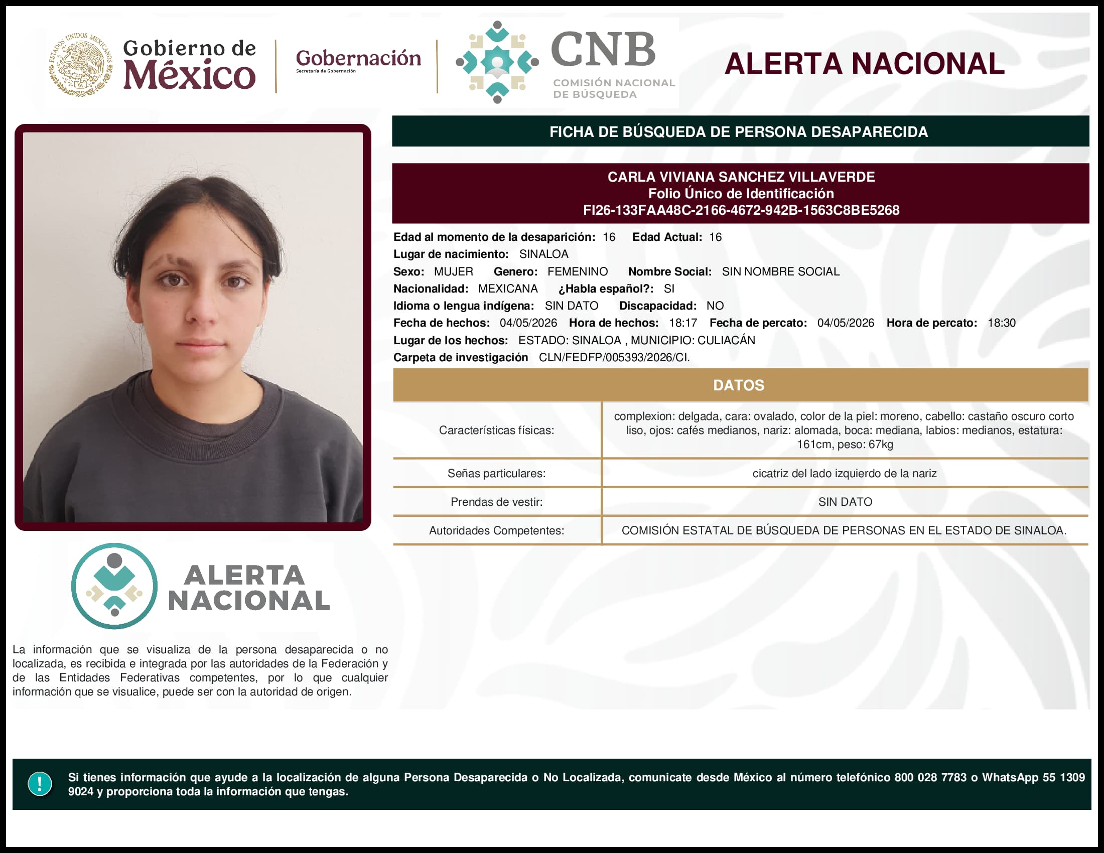 Persona desaparecida Carla Viviana Sanchez Villaverde