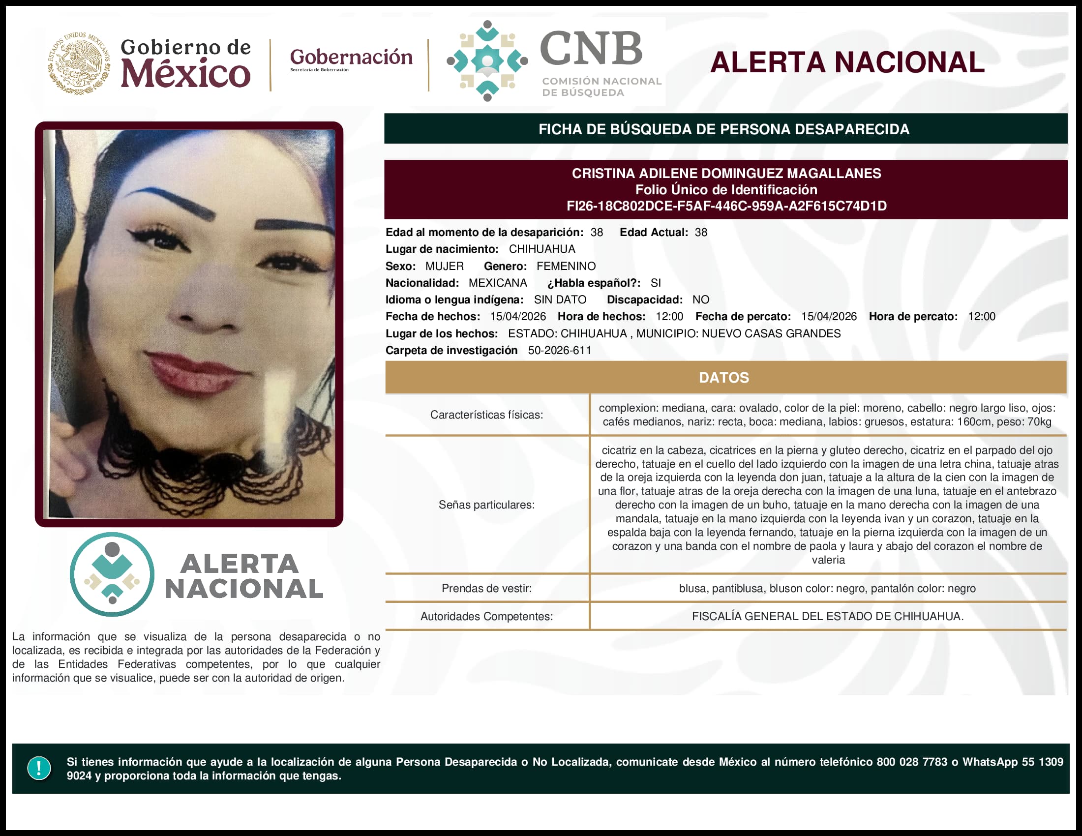 Persona desaparecida Cristina Adilene Dominguez Magallanes