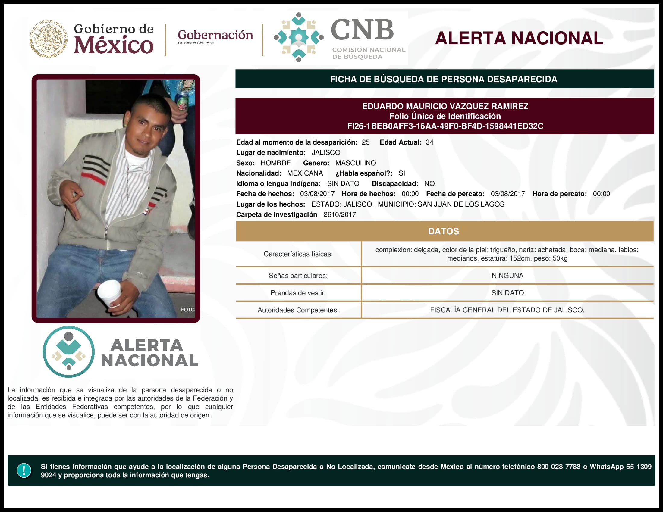 Persona desaparecida Eduardo Mauricio Vazquez Ramirez