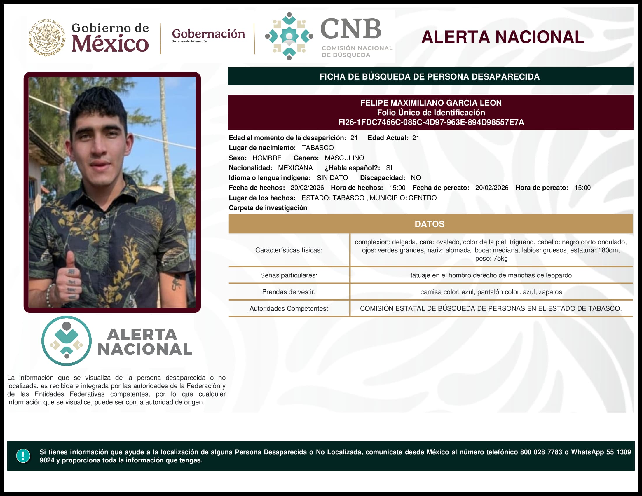 Persona desaparecida Felipe Maximiliano Garcia Leon