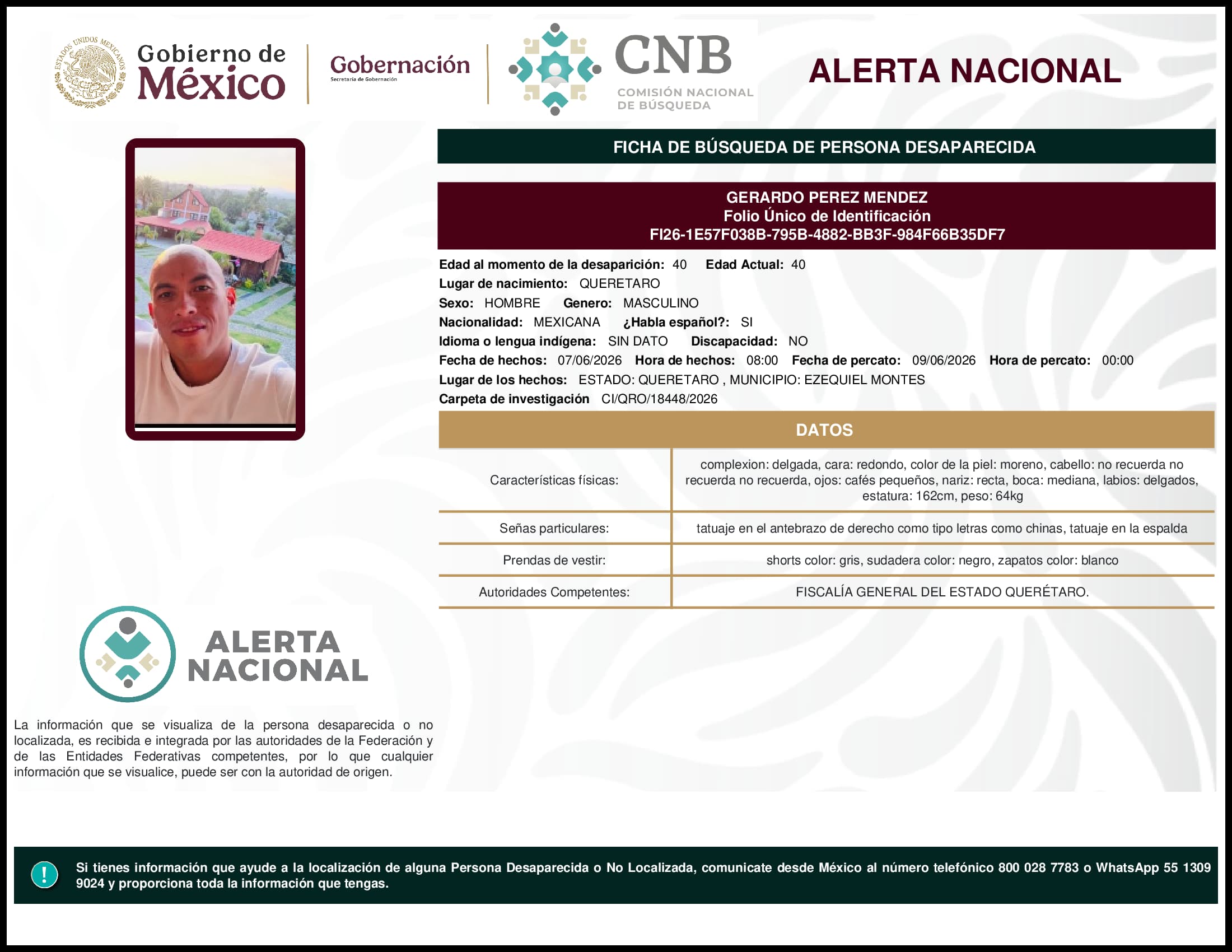 Persona desaparecida Gerardo Perez Mendez