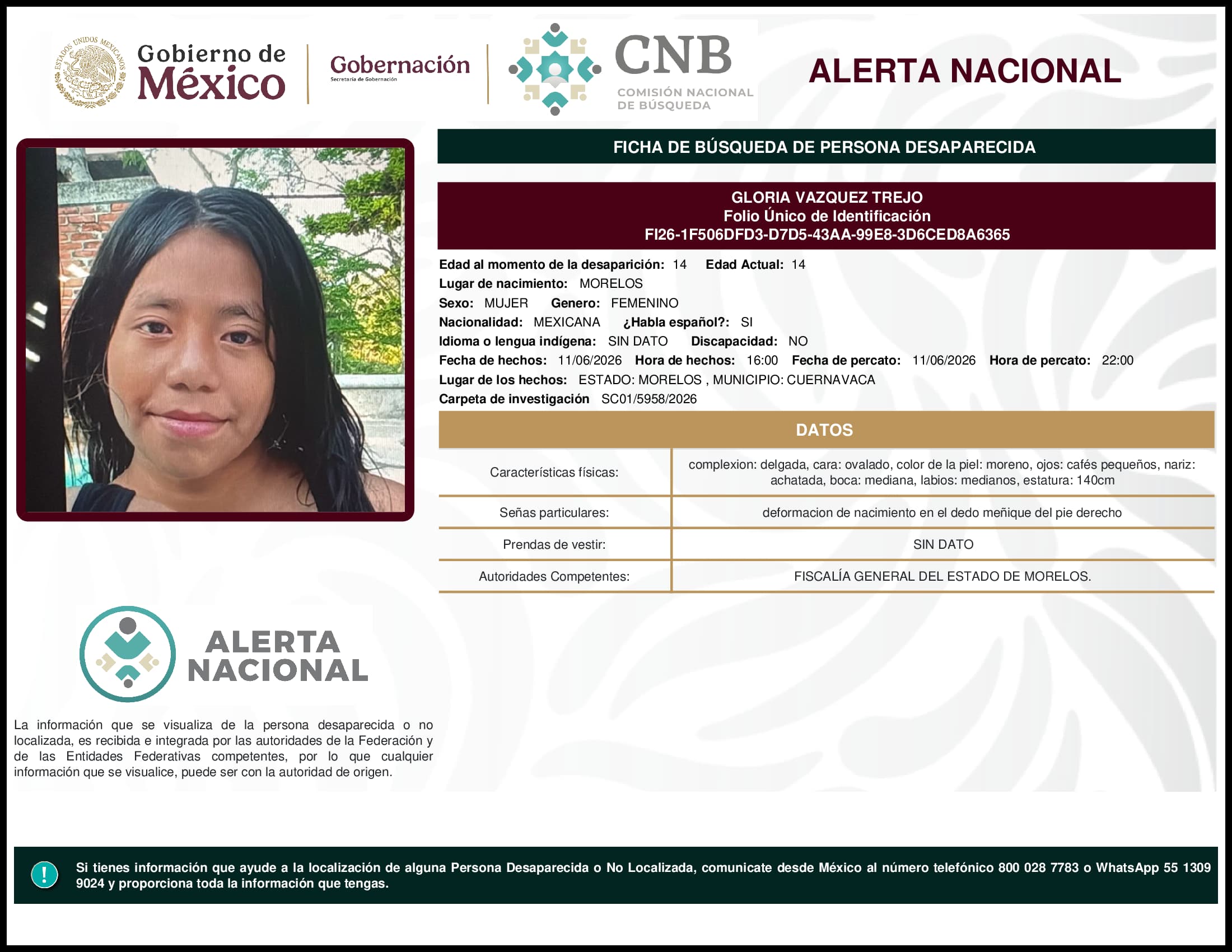 Persona desaparecida Gloria Vazquez Trejo