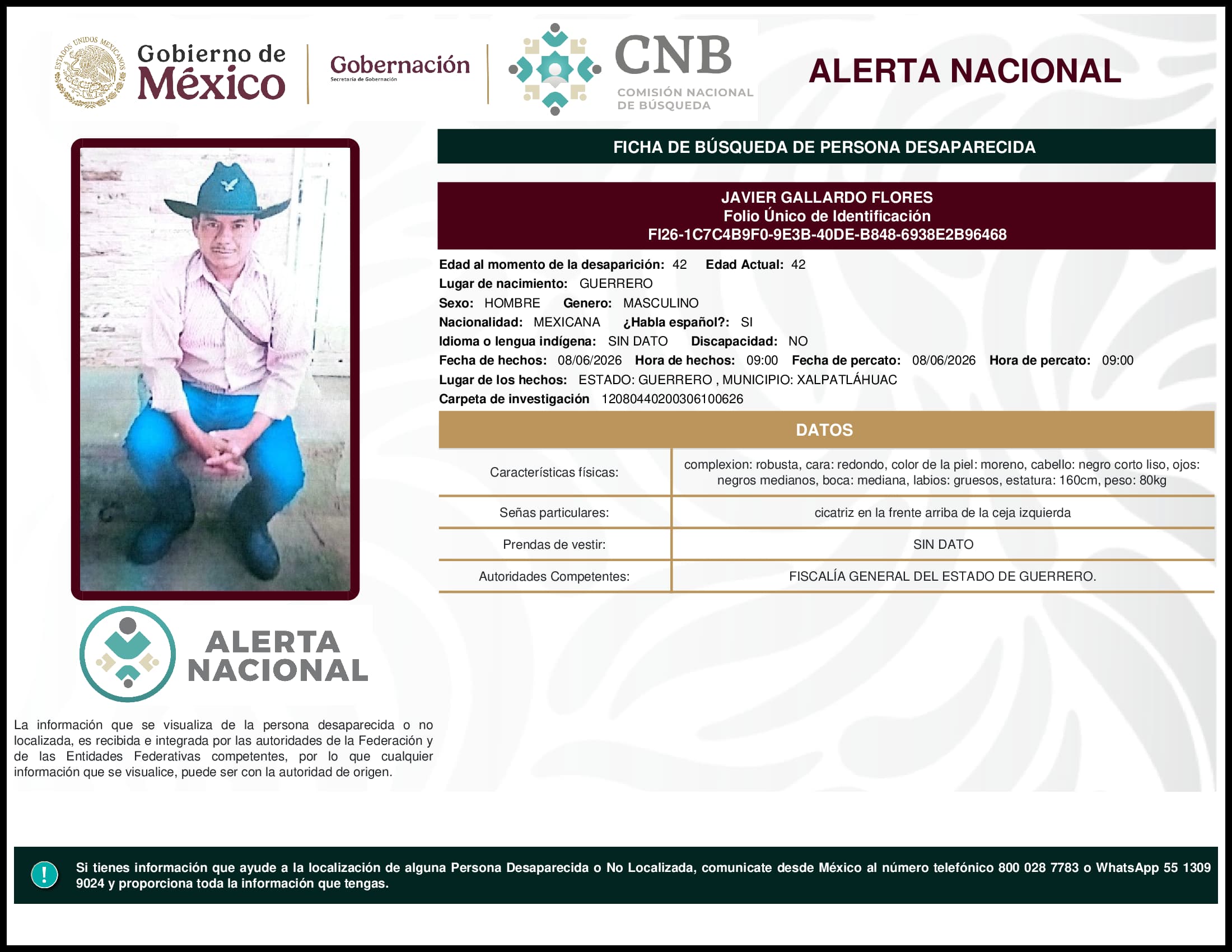 Persona desaparecida Javier Gallardo Flores