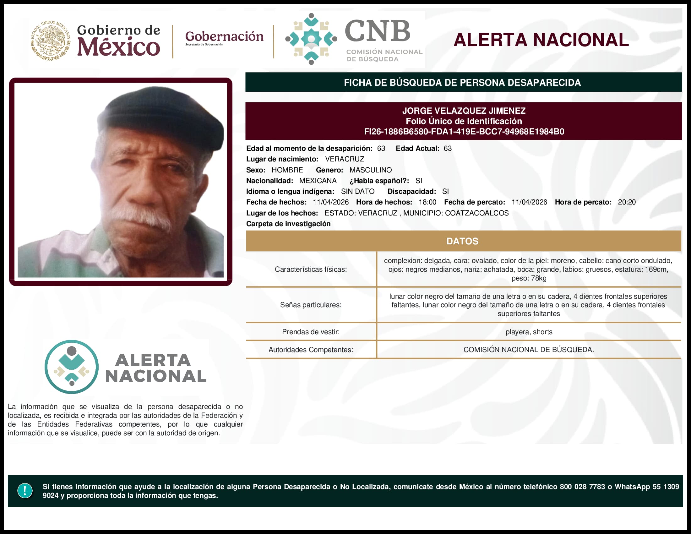 Persona desaparecida Jorge Velazquez Jimenez