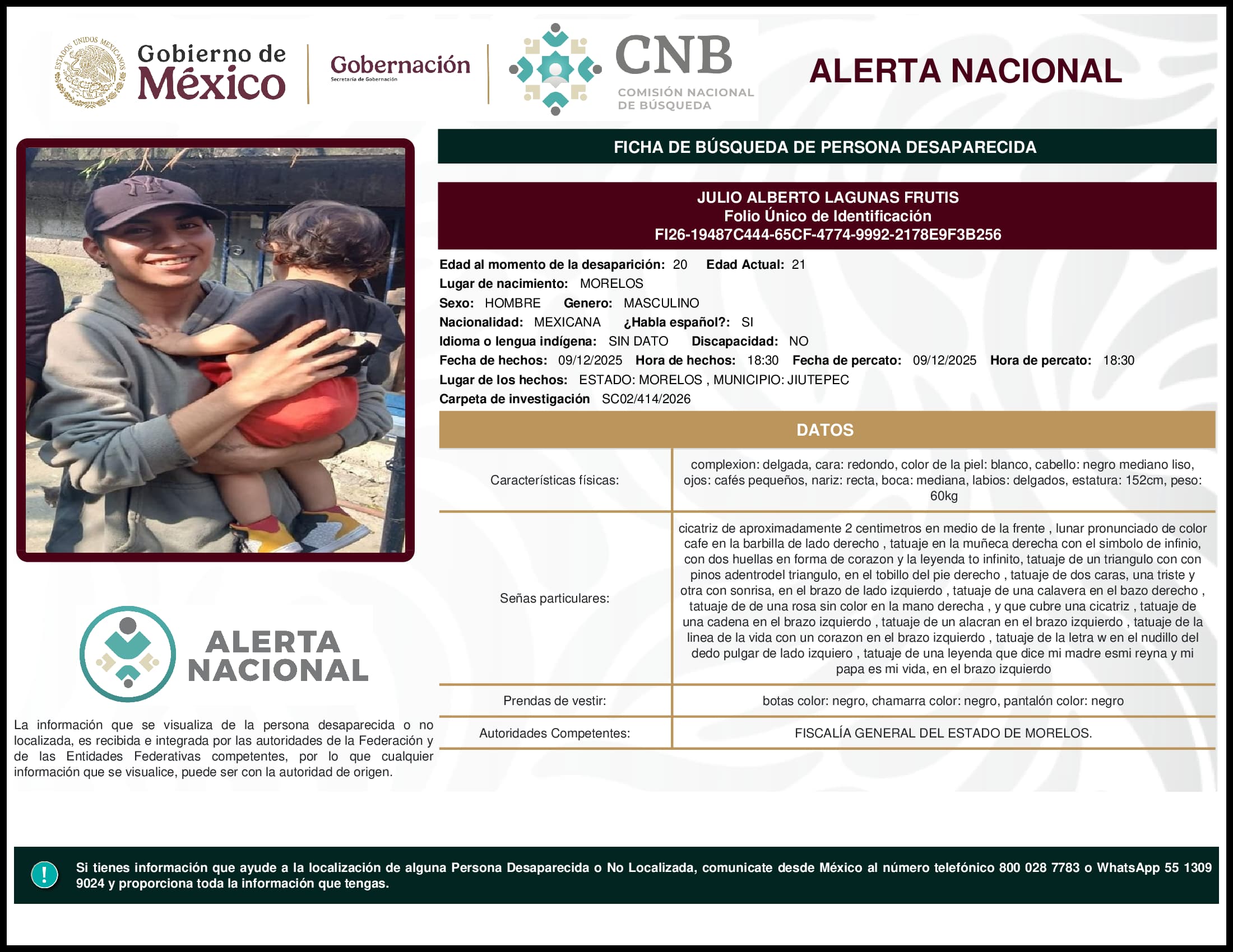 Persona desaparecida Julio Alberto Lagunas Frutis