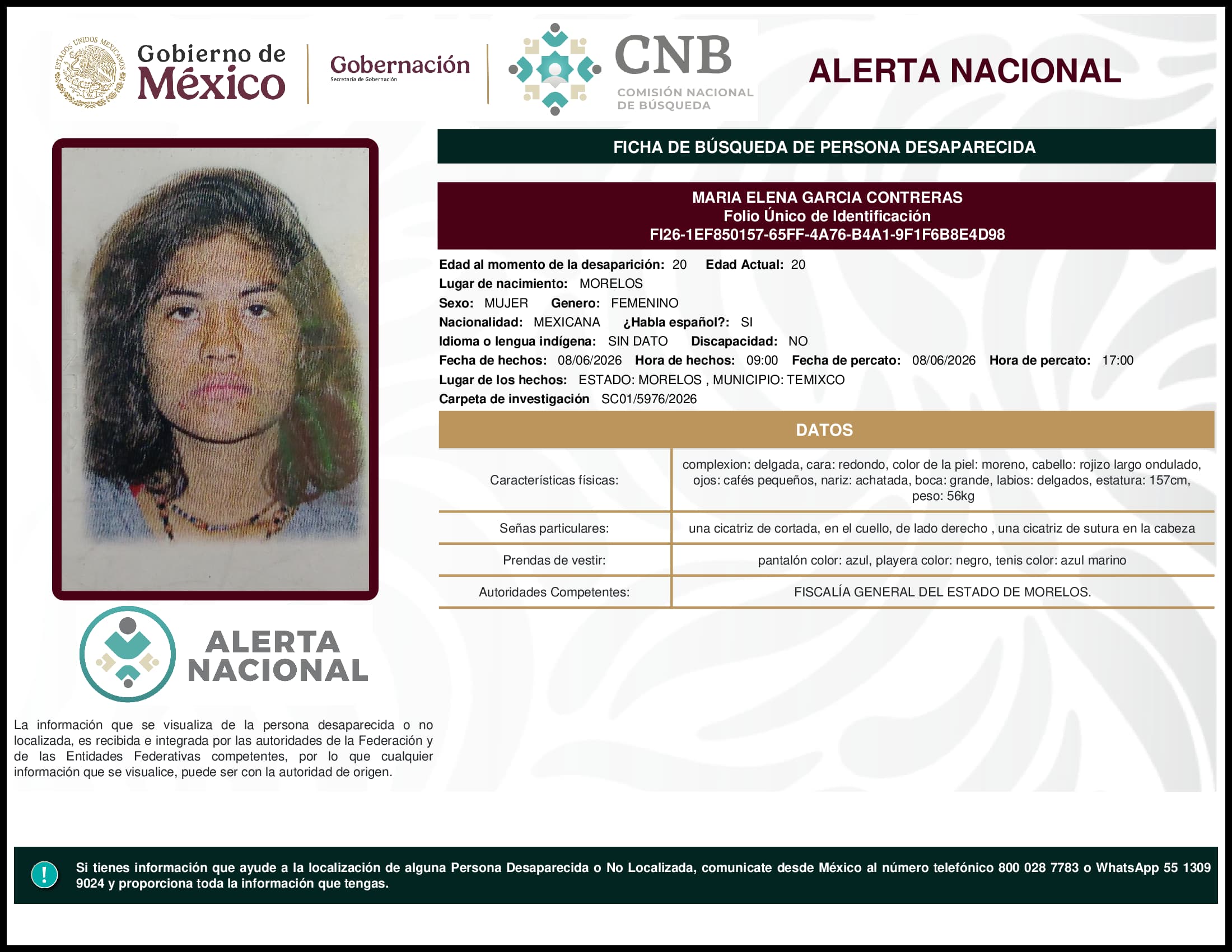 Persona desaparecida Maria Elena Garcia Contreras