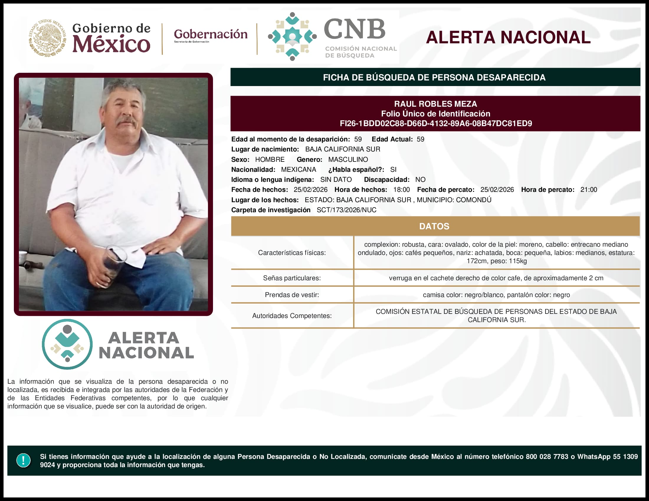 Persona desaparecida Raul Robles Meza