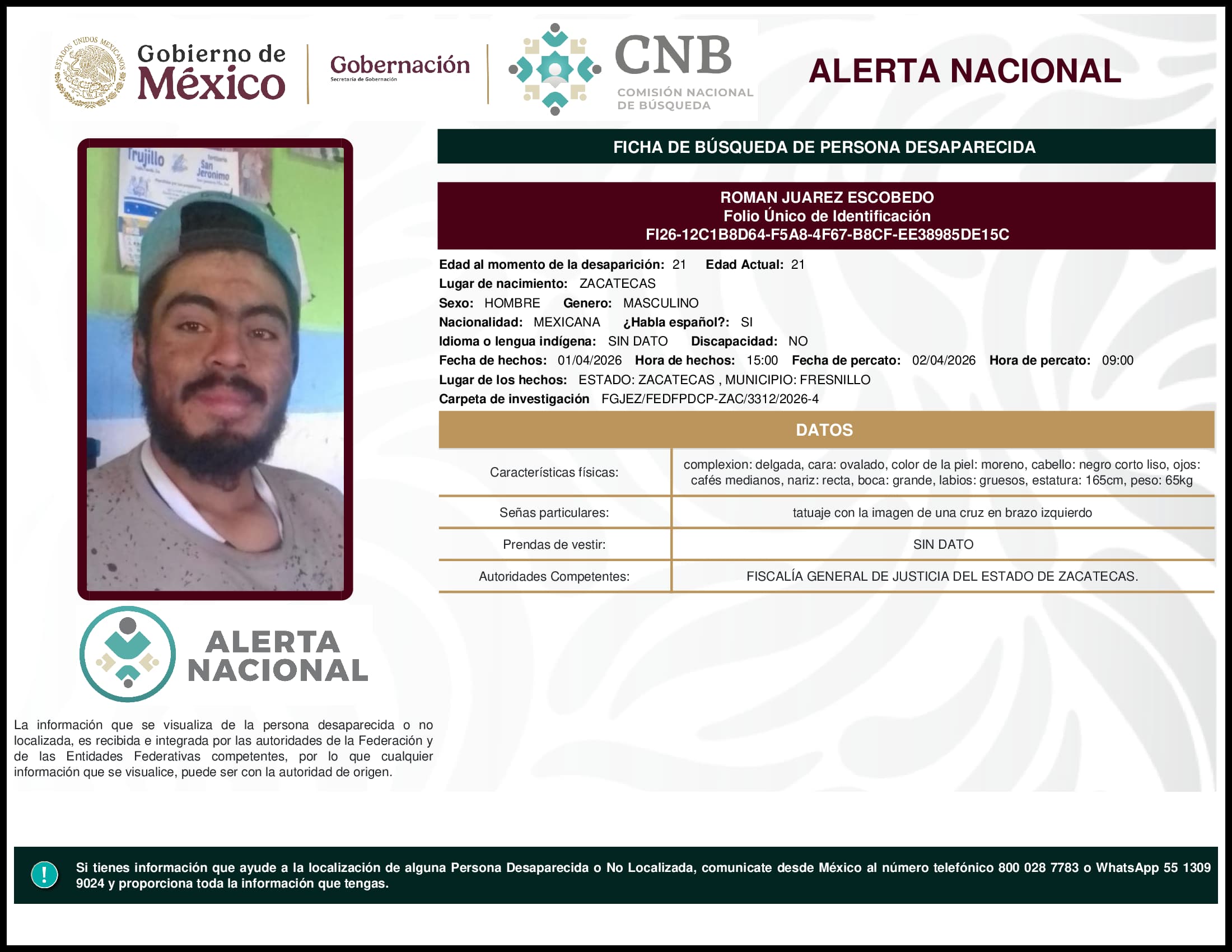 Persona desaparecida Roman Juarez Escobedo