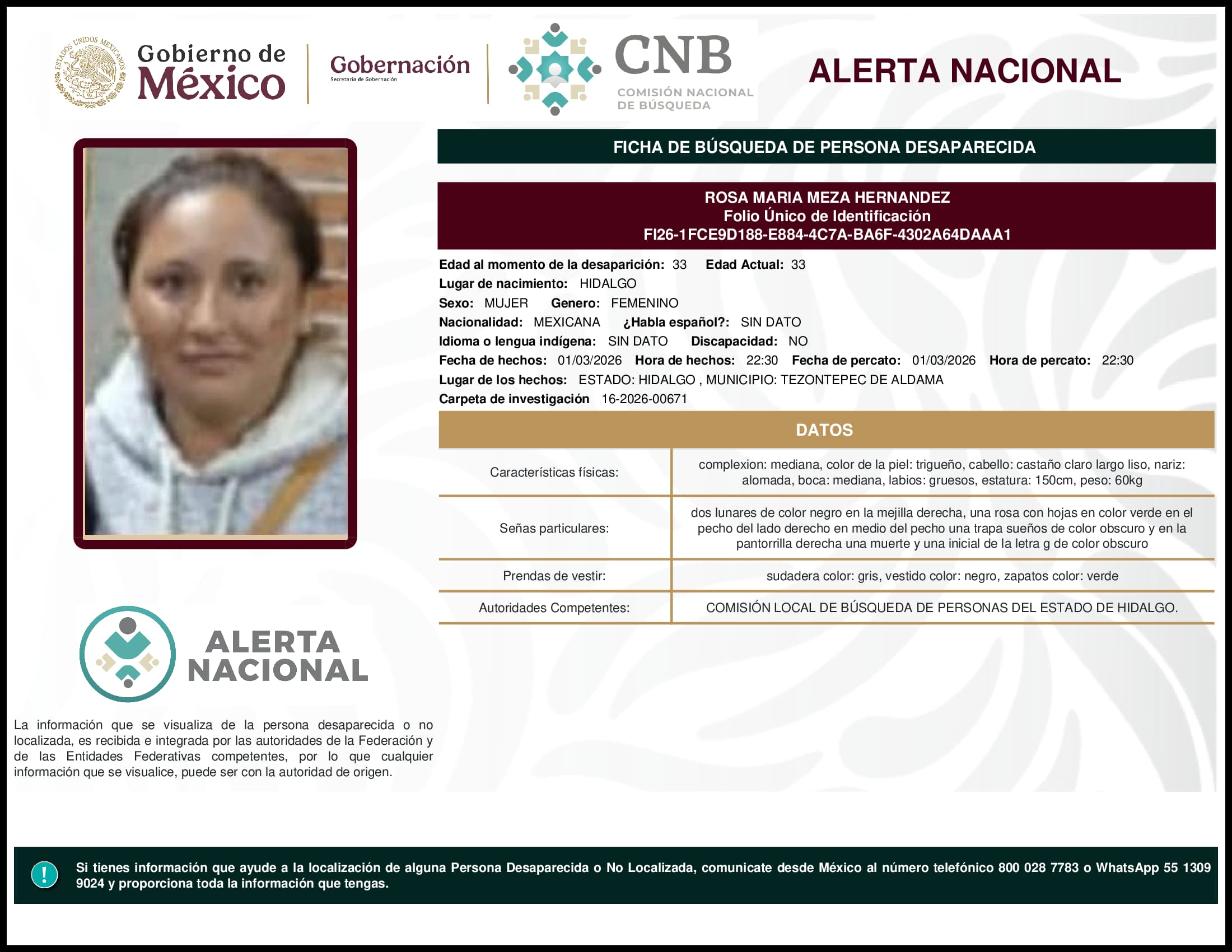 Persona desaparecida Rosa Maria Meza Hernandez