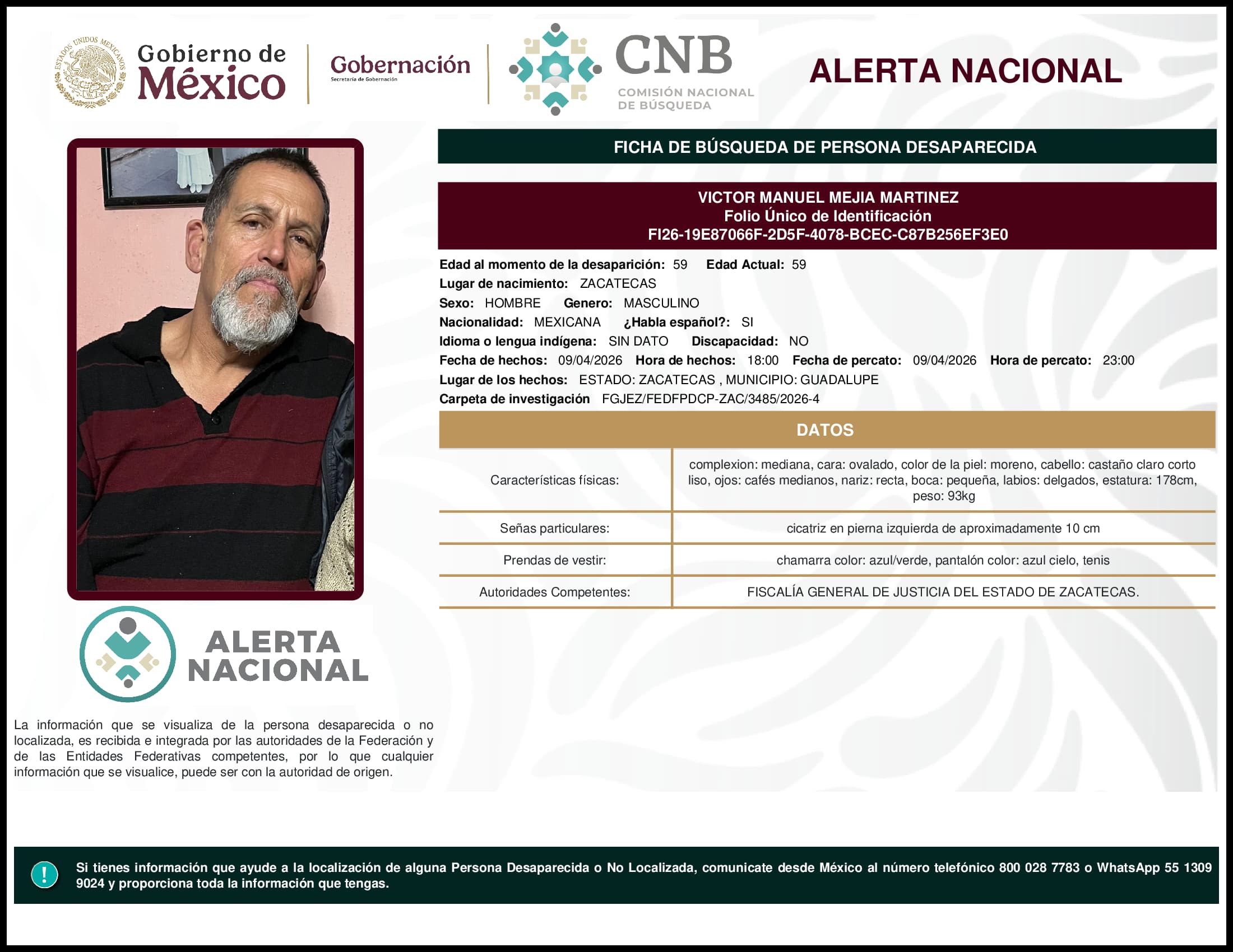 Persona desaparecida Victor Manuel Mejia Martinez