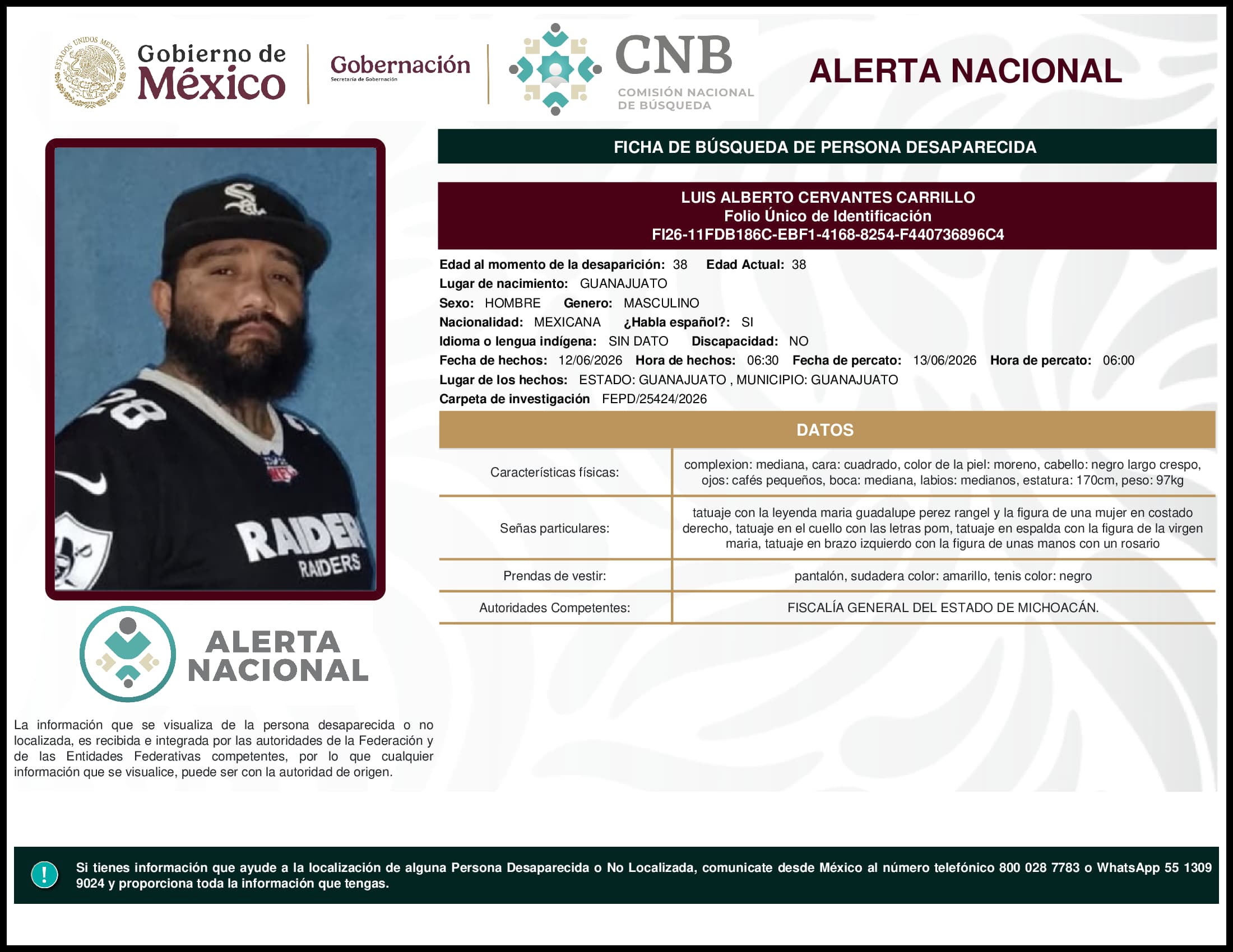 Persona desaparecida Luis Alberto Cervantes Carrillo