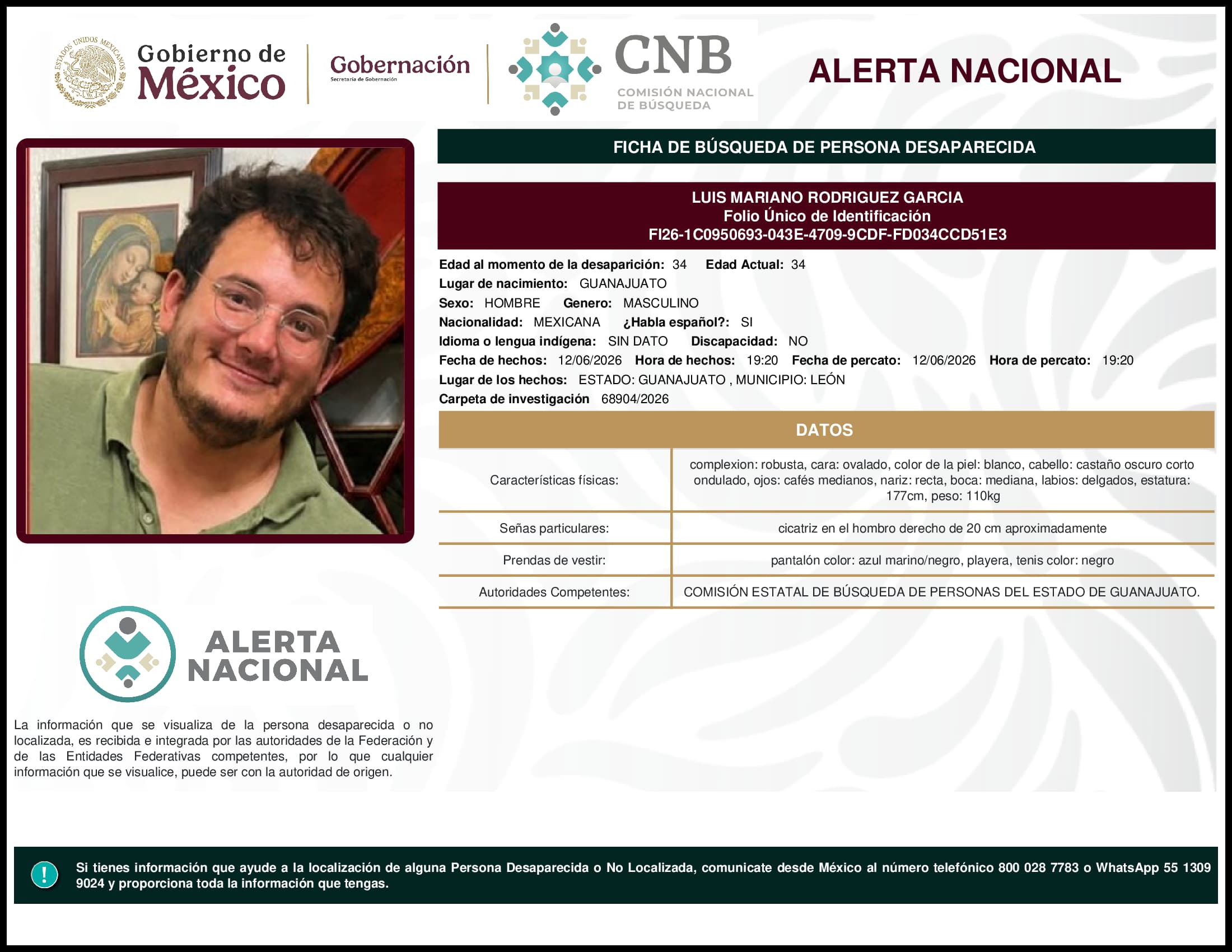 Persona desaparecida Luis Mariano Rodriguez Garcia