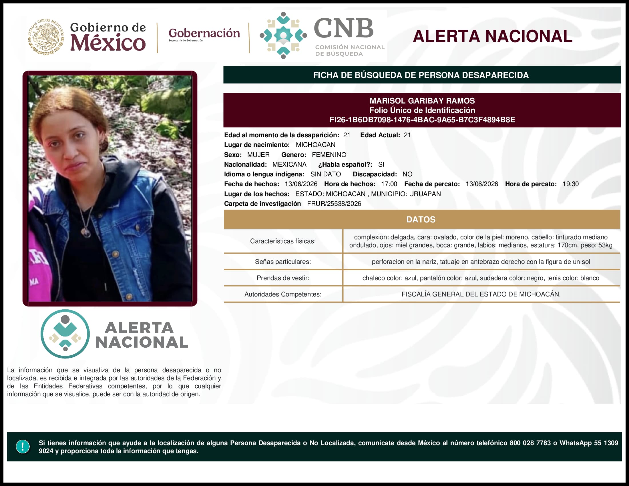 Persona desaparecida Marisol Garibay Ramos