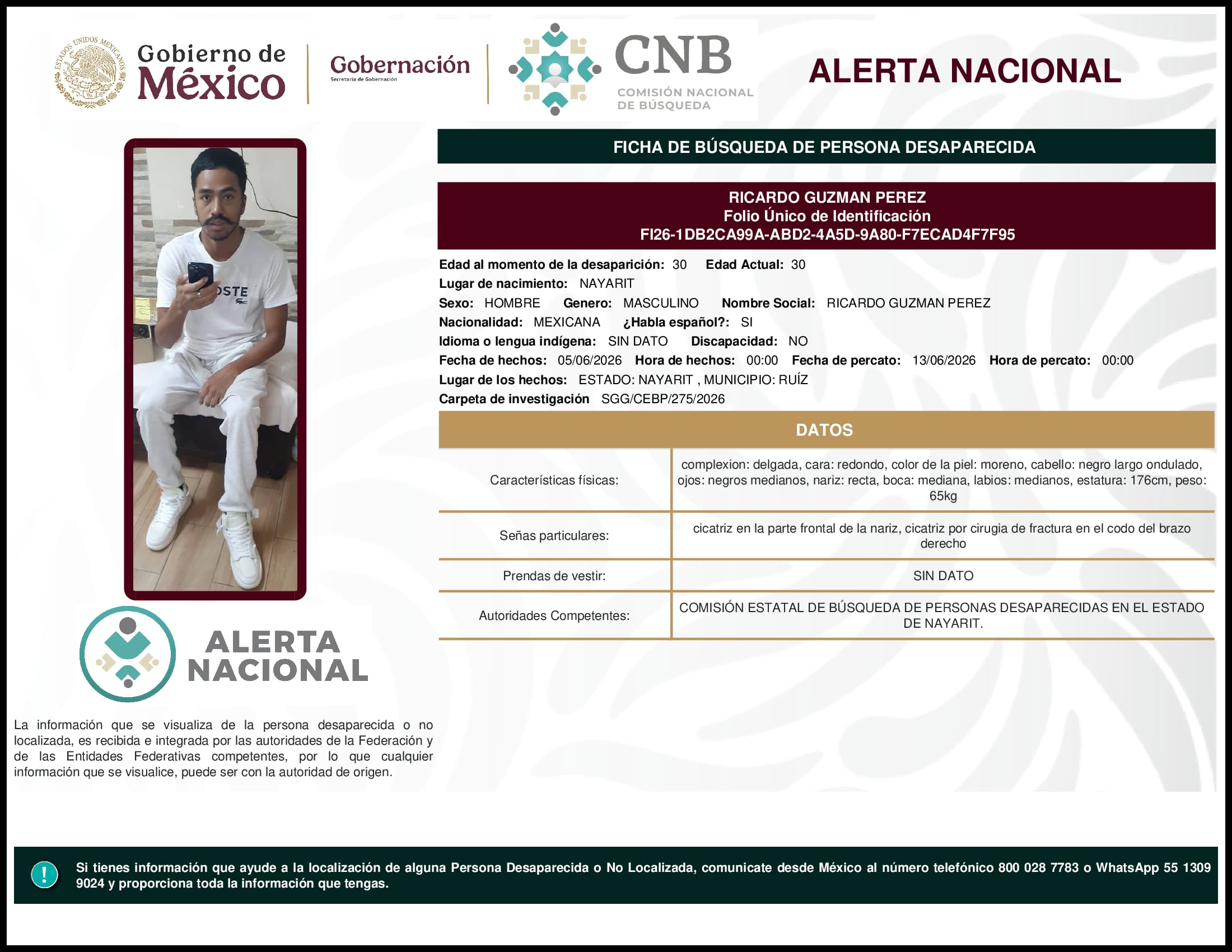 Persona desaparecida Ricardo Guzman Perez