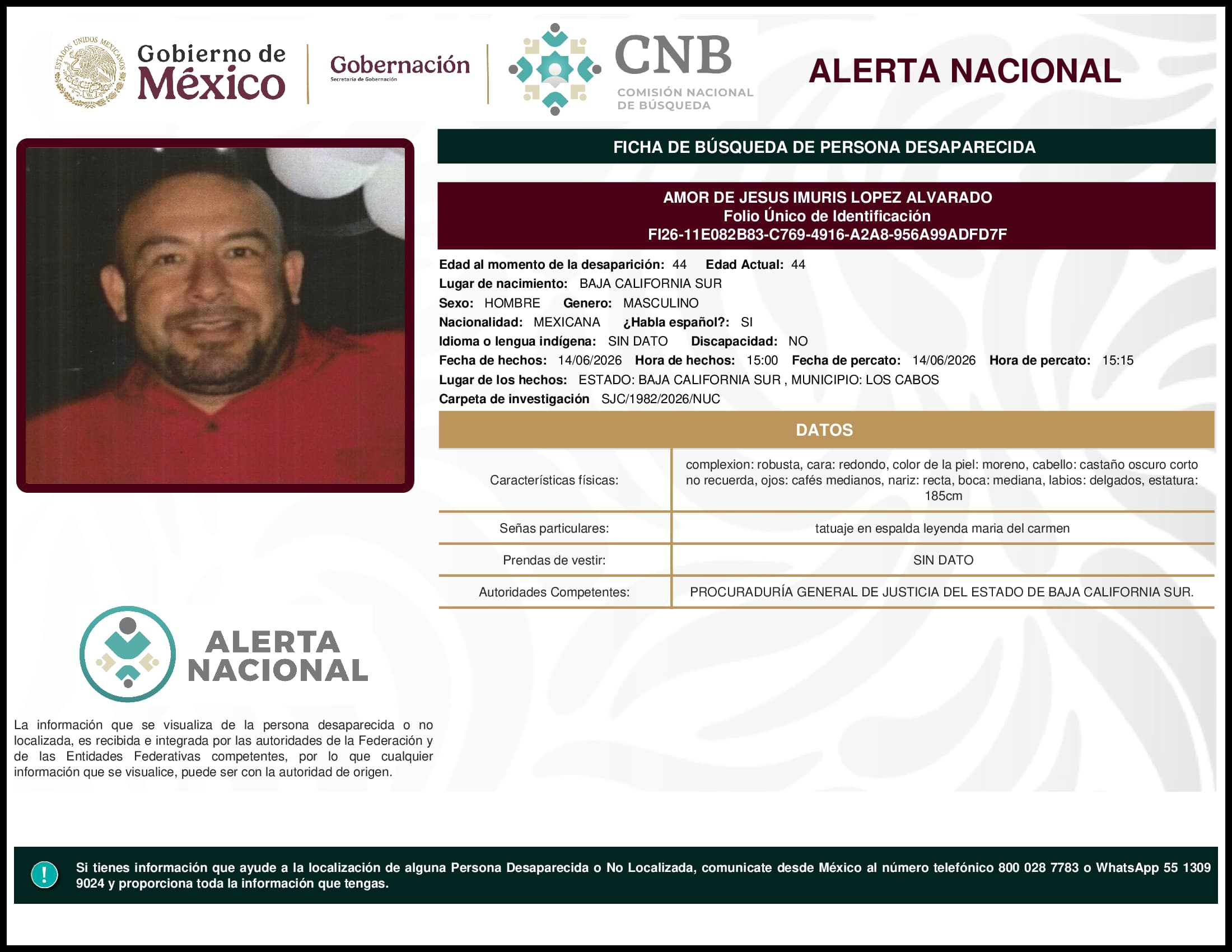 Persona desaparecida Amor De Jesus Imuris Lopez Alvarado