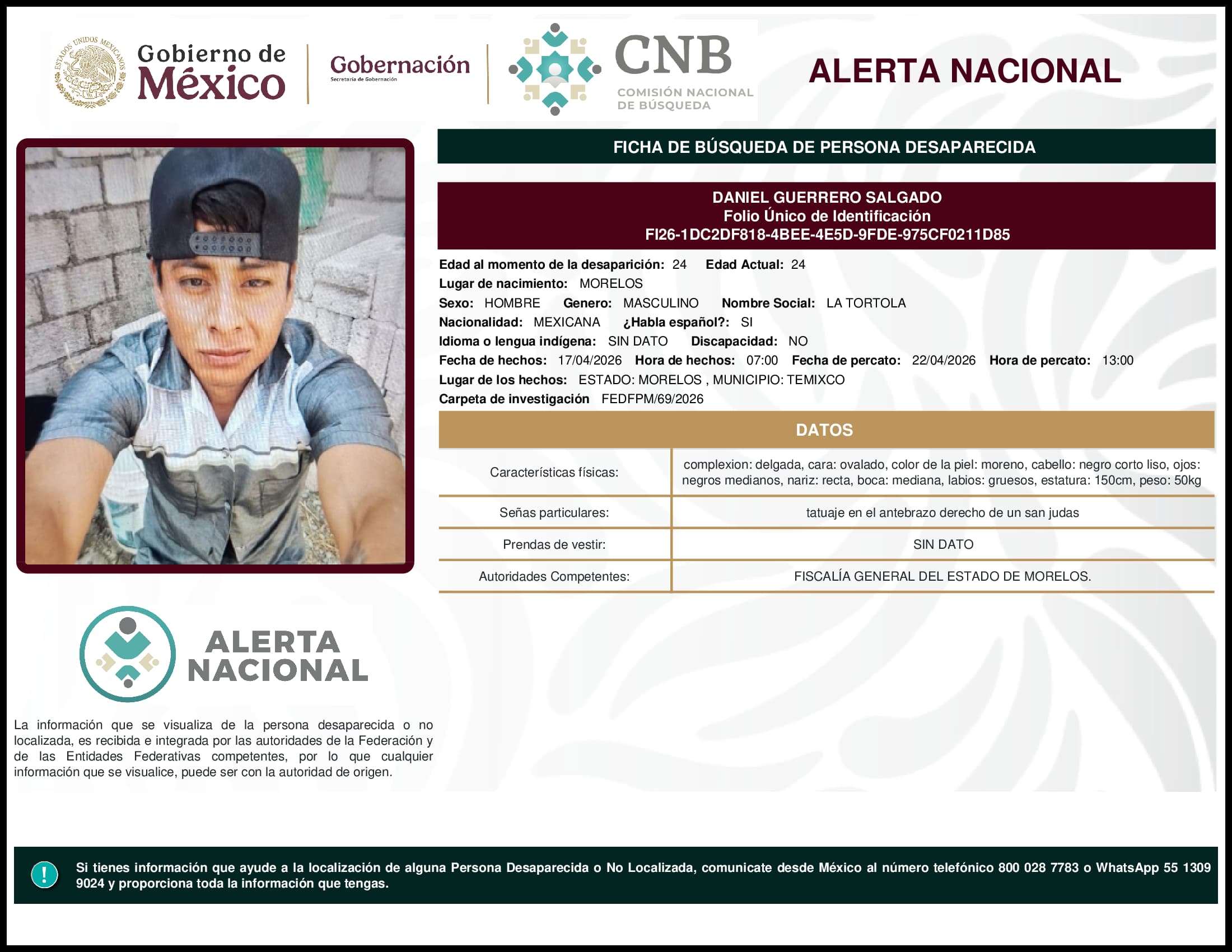 Persona desaparecida Daniel Guerrero Salgado