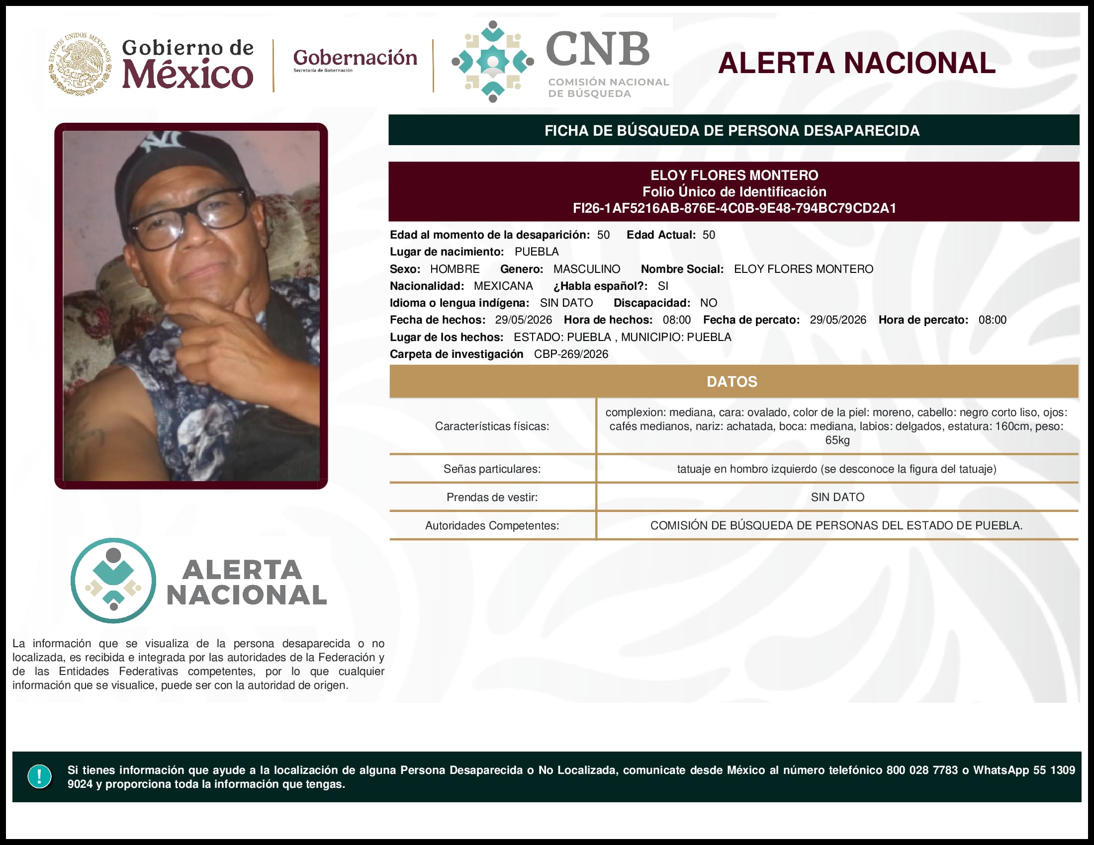 Persona desaparecida Eloy Flores Montero