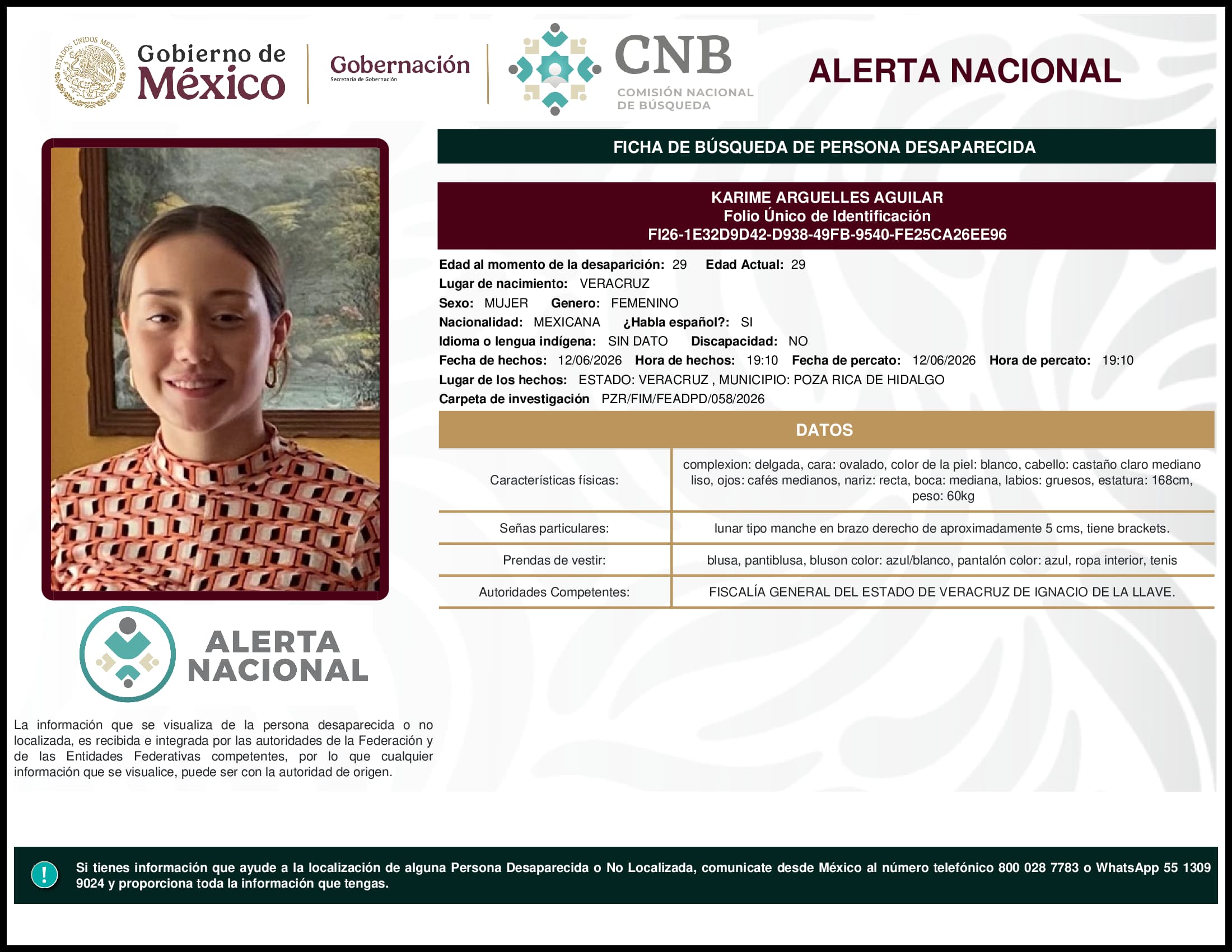 Persona desaparecida Karime Arguelles Aguilar