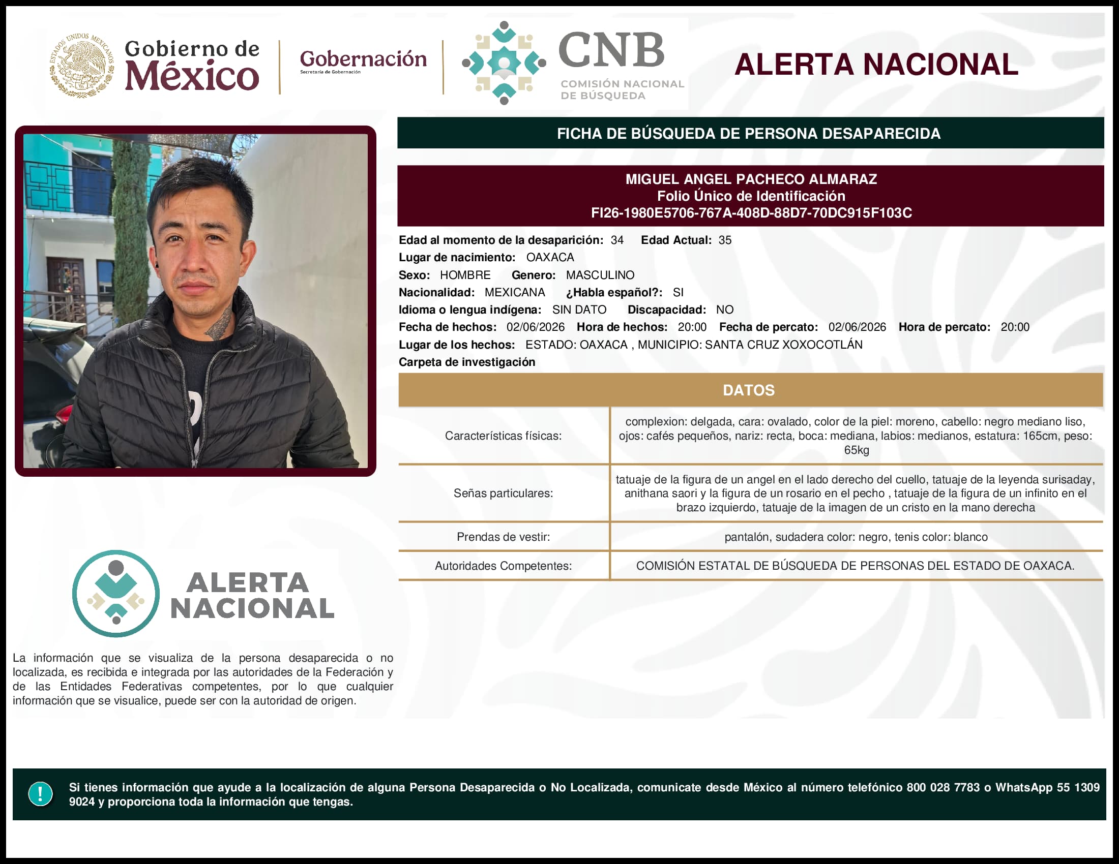 Persona desaparecida Miguel Angel Pacheco Almaraz