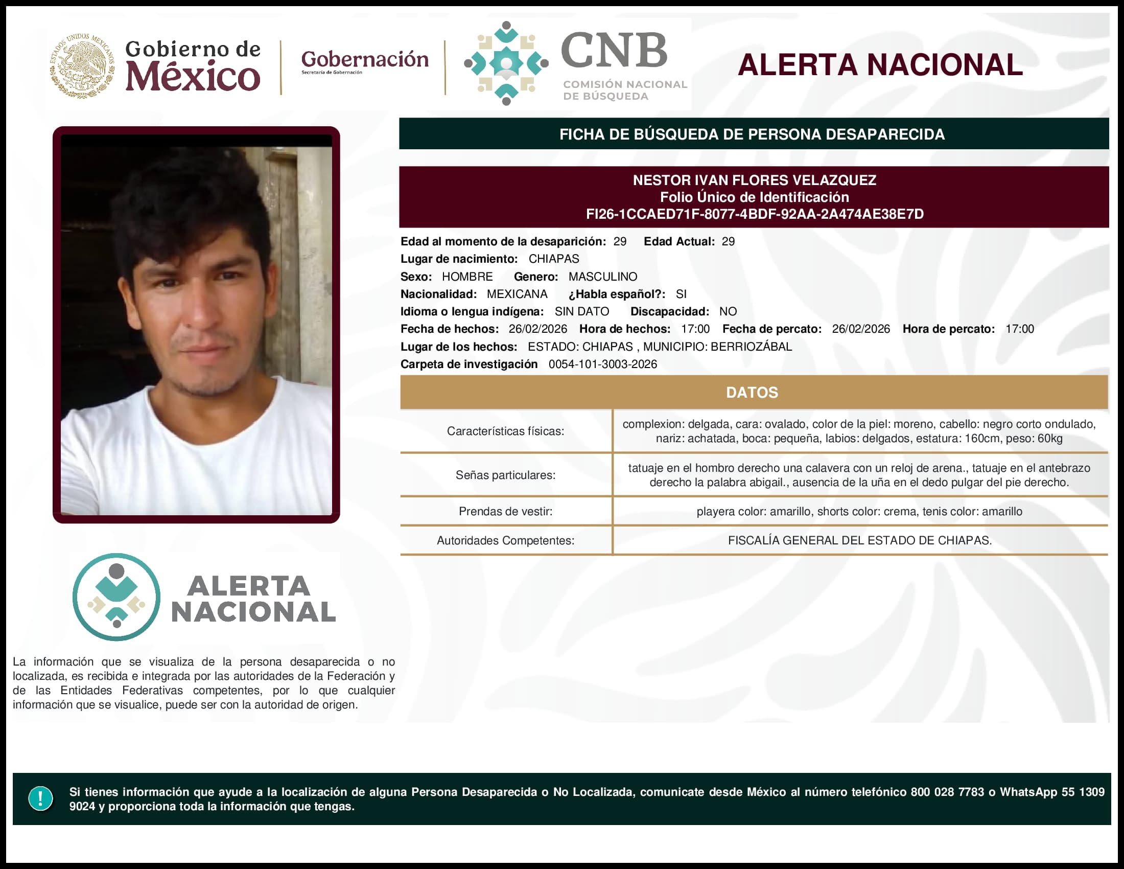 Persona desaparecida Nestor Ivan Flores Velazquez