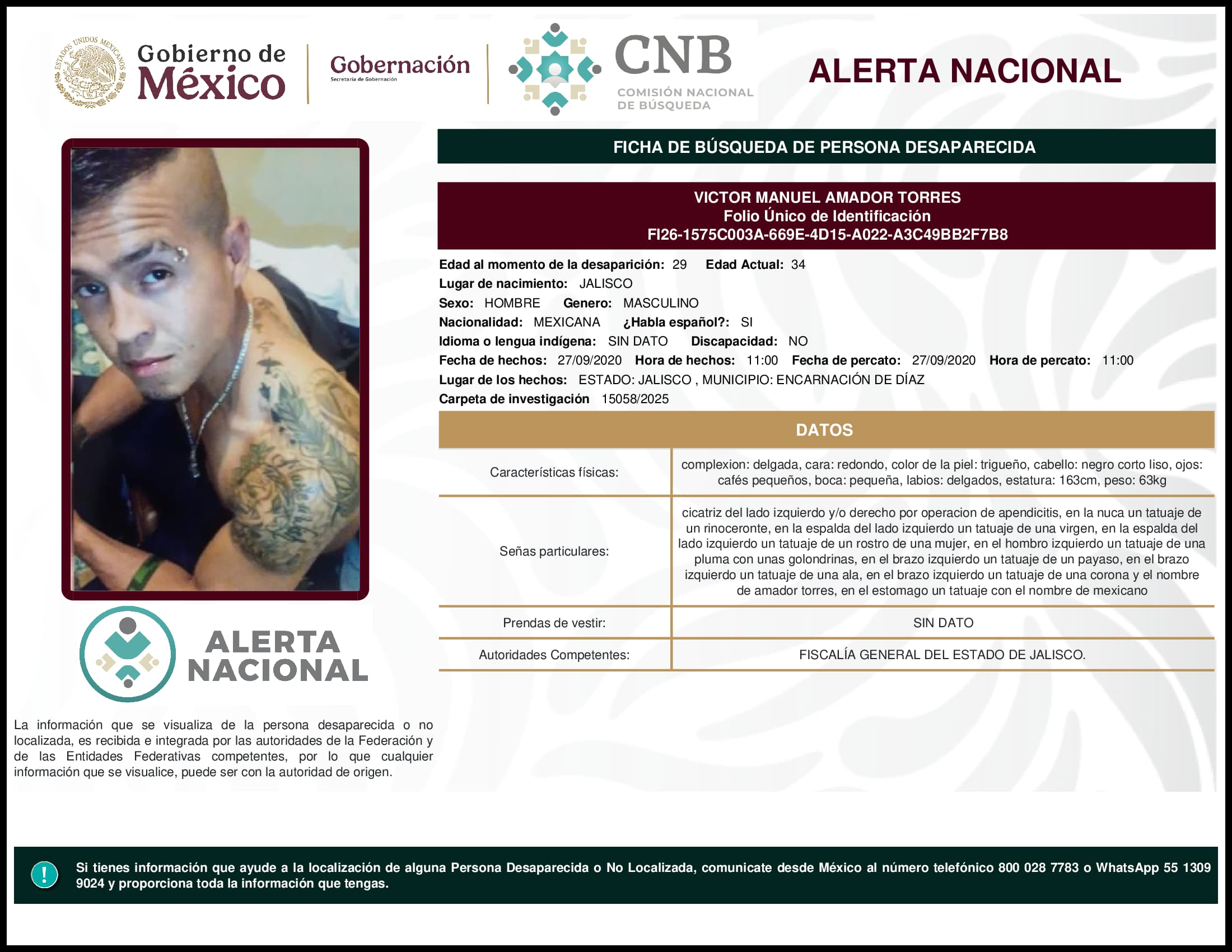 Persona desaparecida Victor Manuel Amador Torres