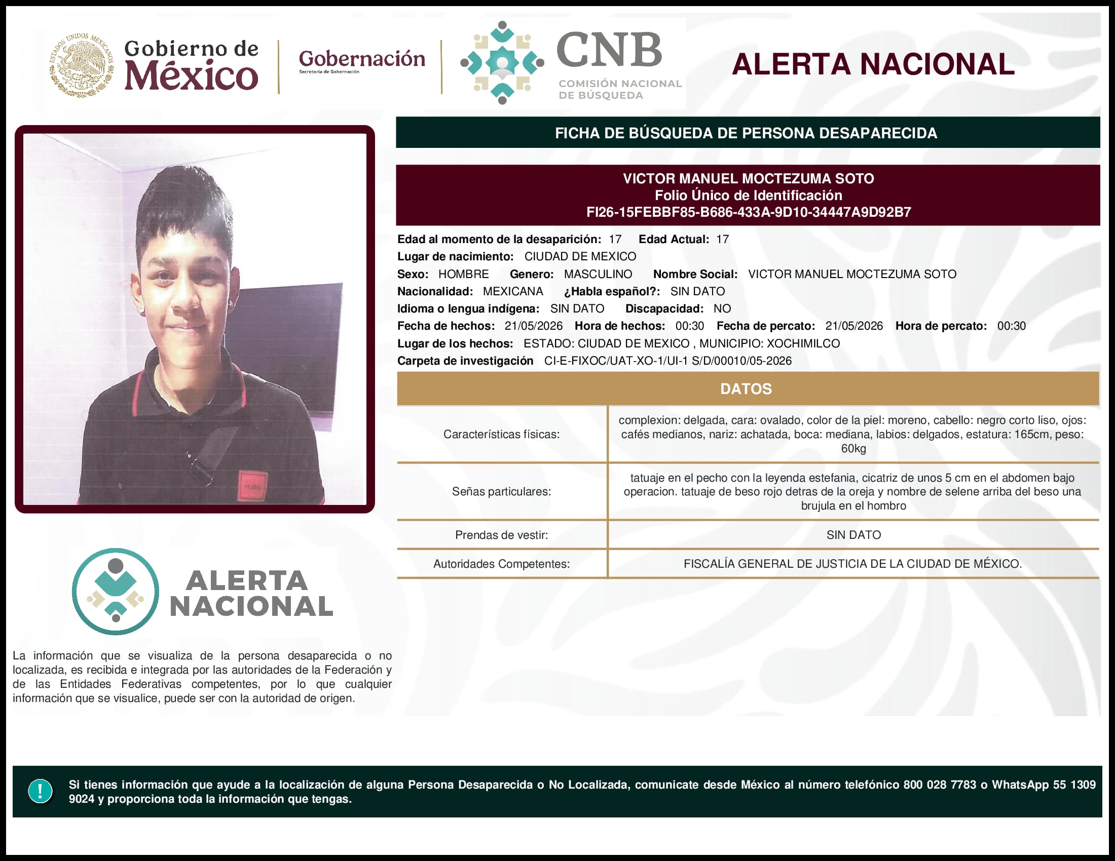 Persona desaparecida Victor Manuel Moctezuma Soto