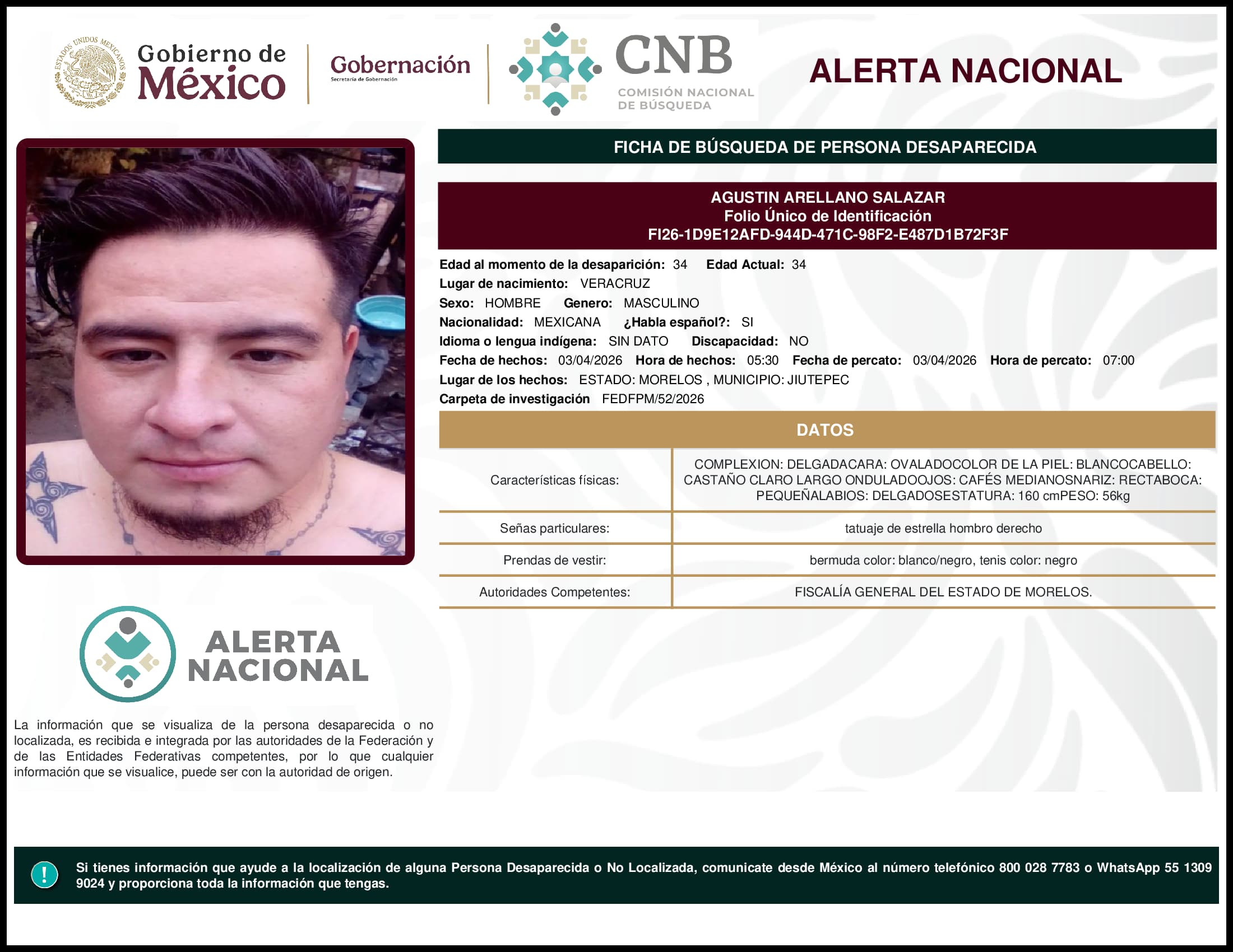 Persona desaparecida Agustin Arellano Salazar