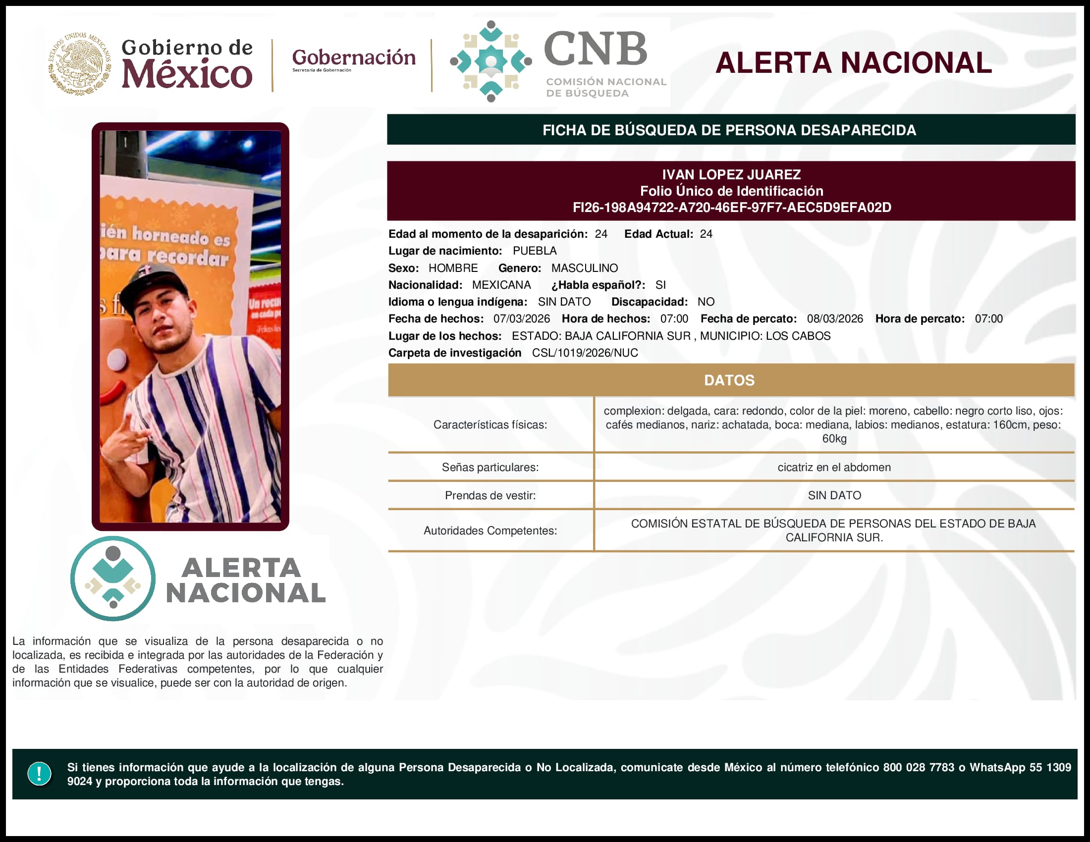 Persona desaparecida Ivan Lopez Juarez