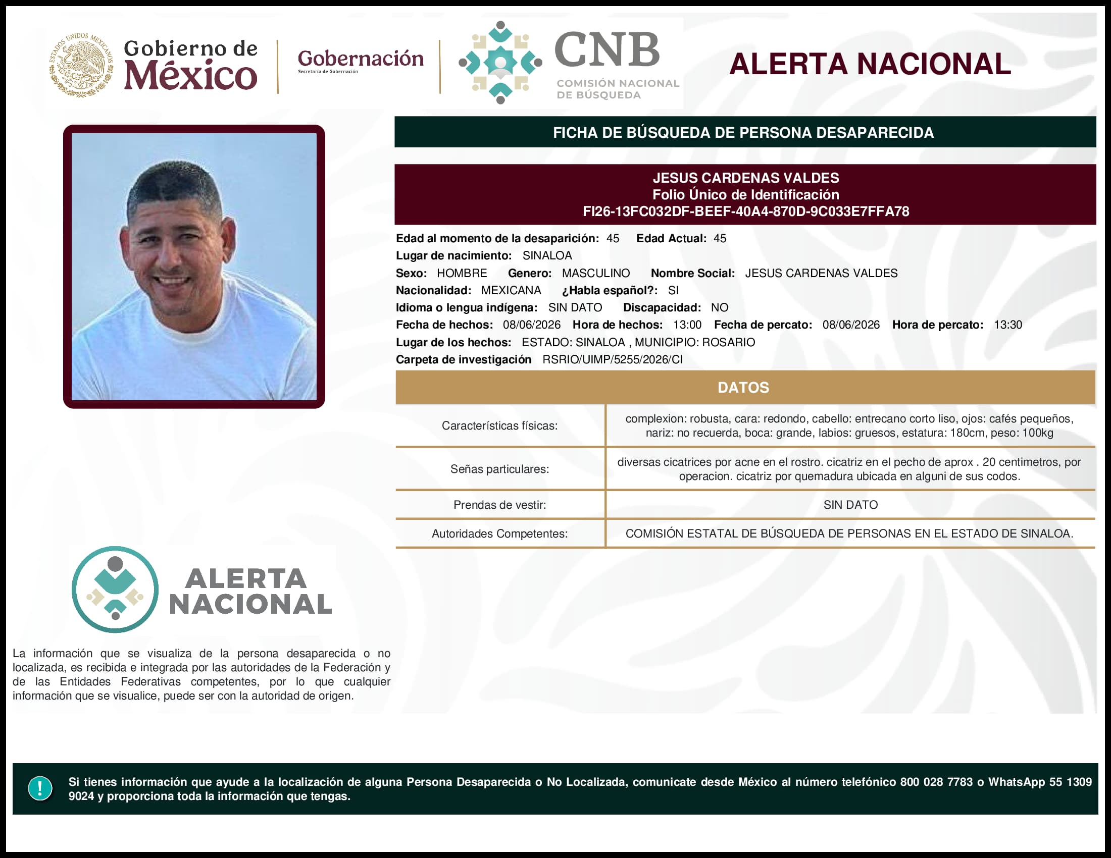 Persona desaparecida Jesus Cardenas Valdes