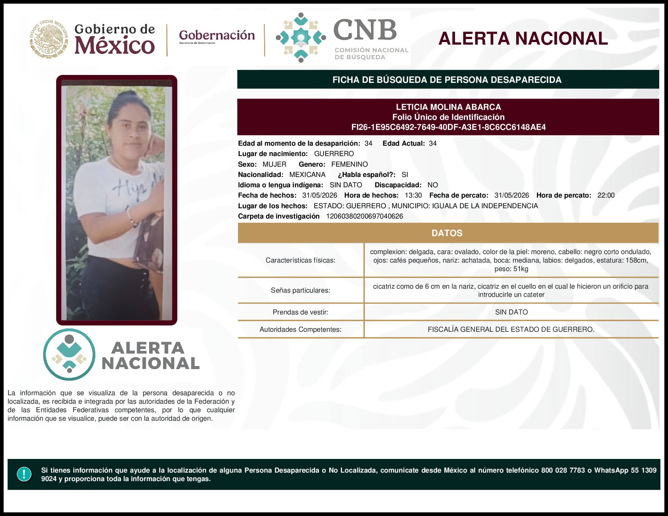 Persona desaparecida Leticia Molina Abarca