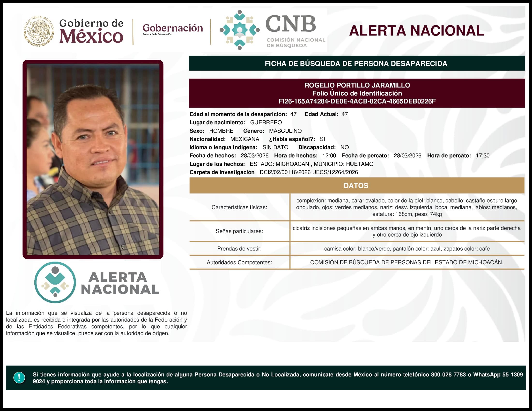 Persona desaparecida Rogelio Portillo Jaramillo