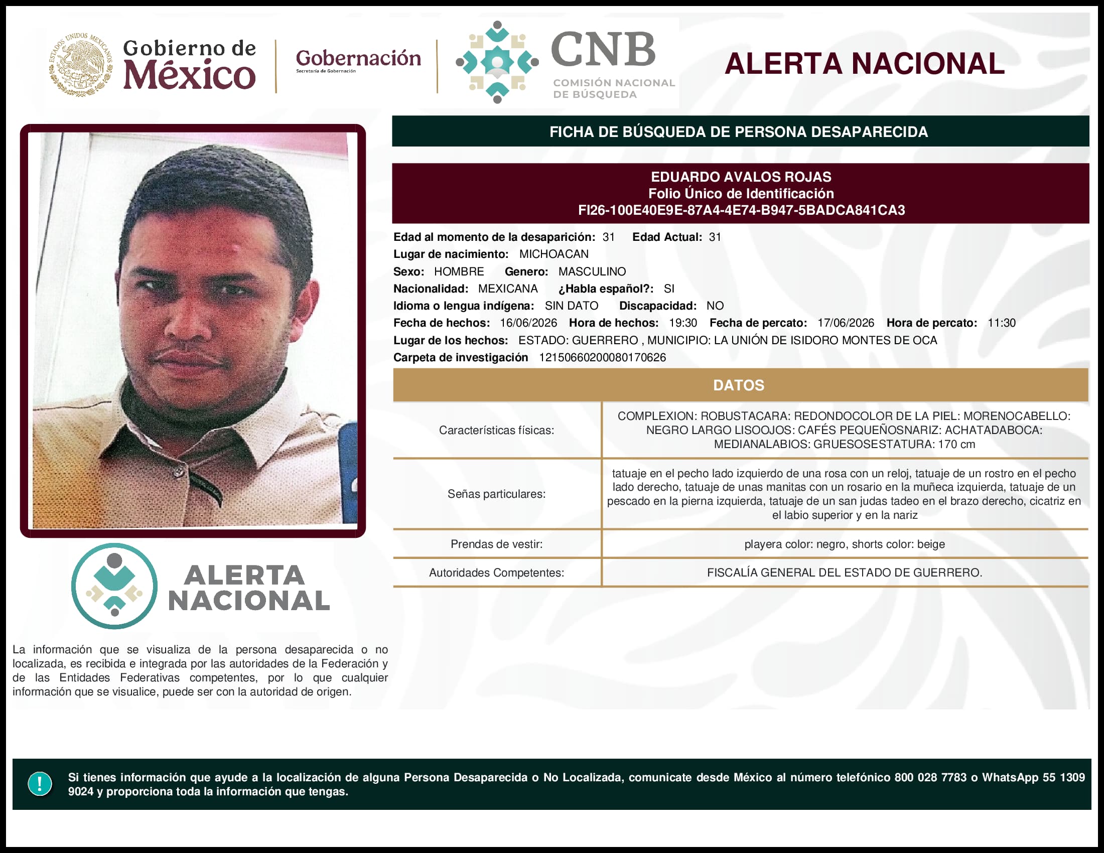 Persona desaparecida Eduardo Avalos Rojas