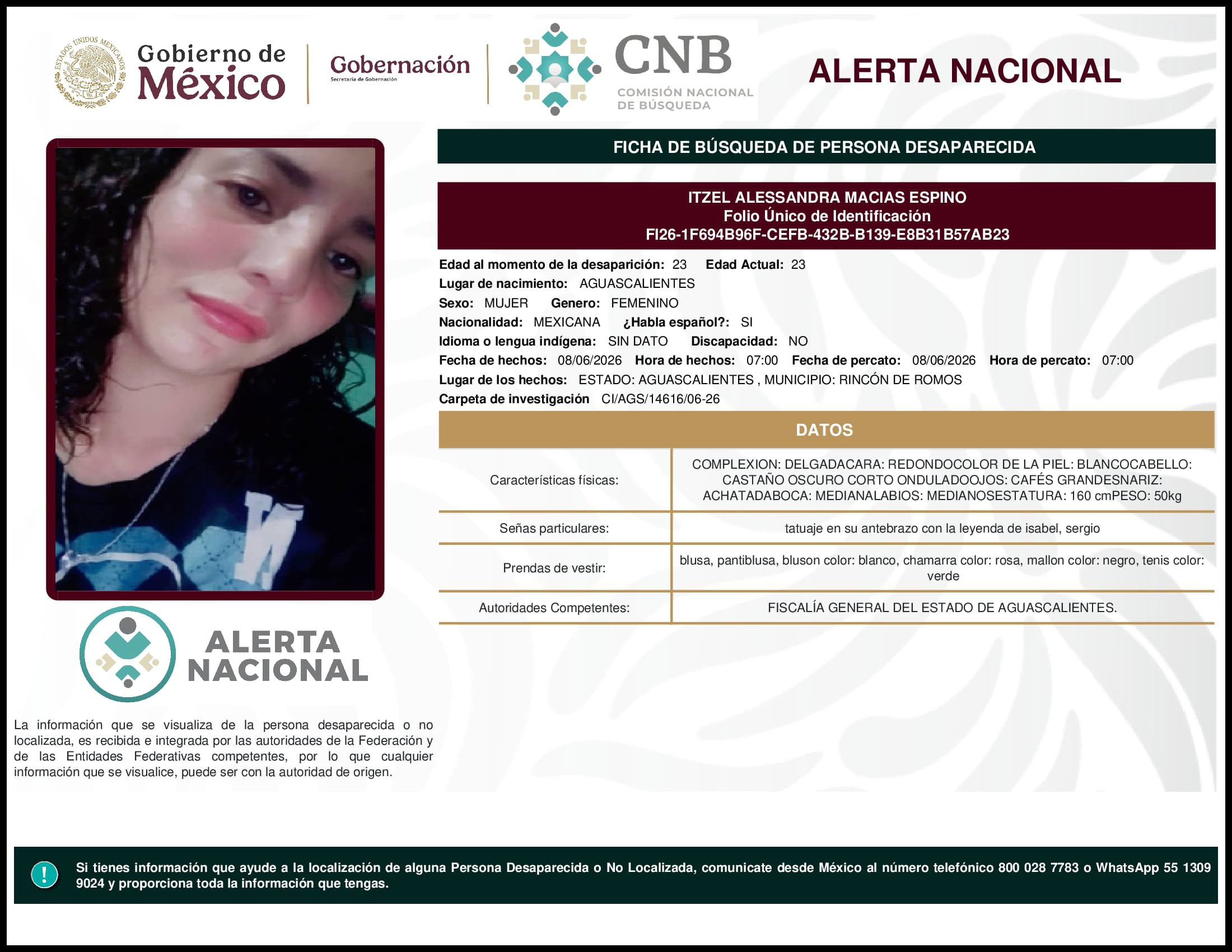 Persona desaparecida Itzel Alessandra Macias Espino