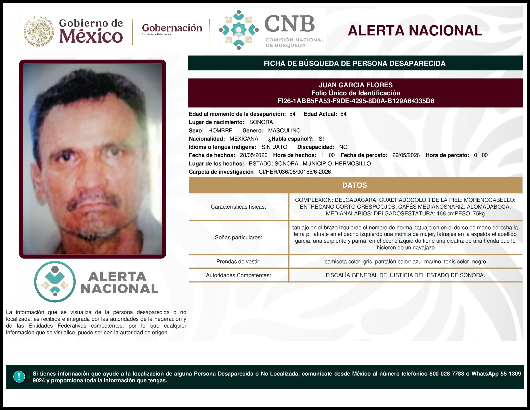 Persona desaparecida Juan Garcia Flores