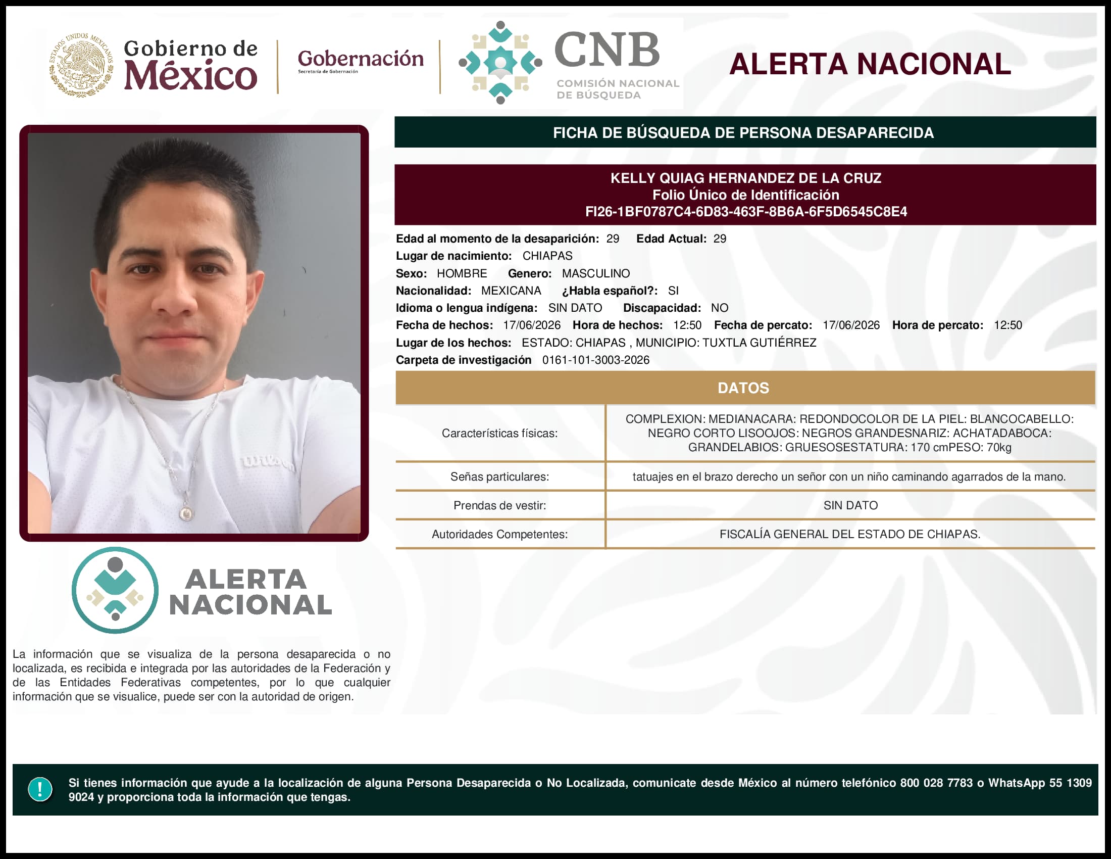 Persona desaparecida Kelly Quiag Hernandez De La Cruz