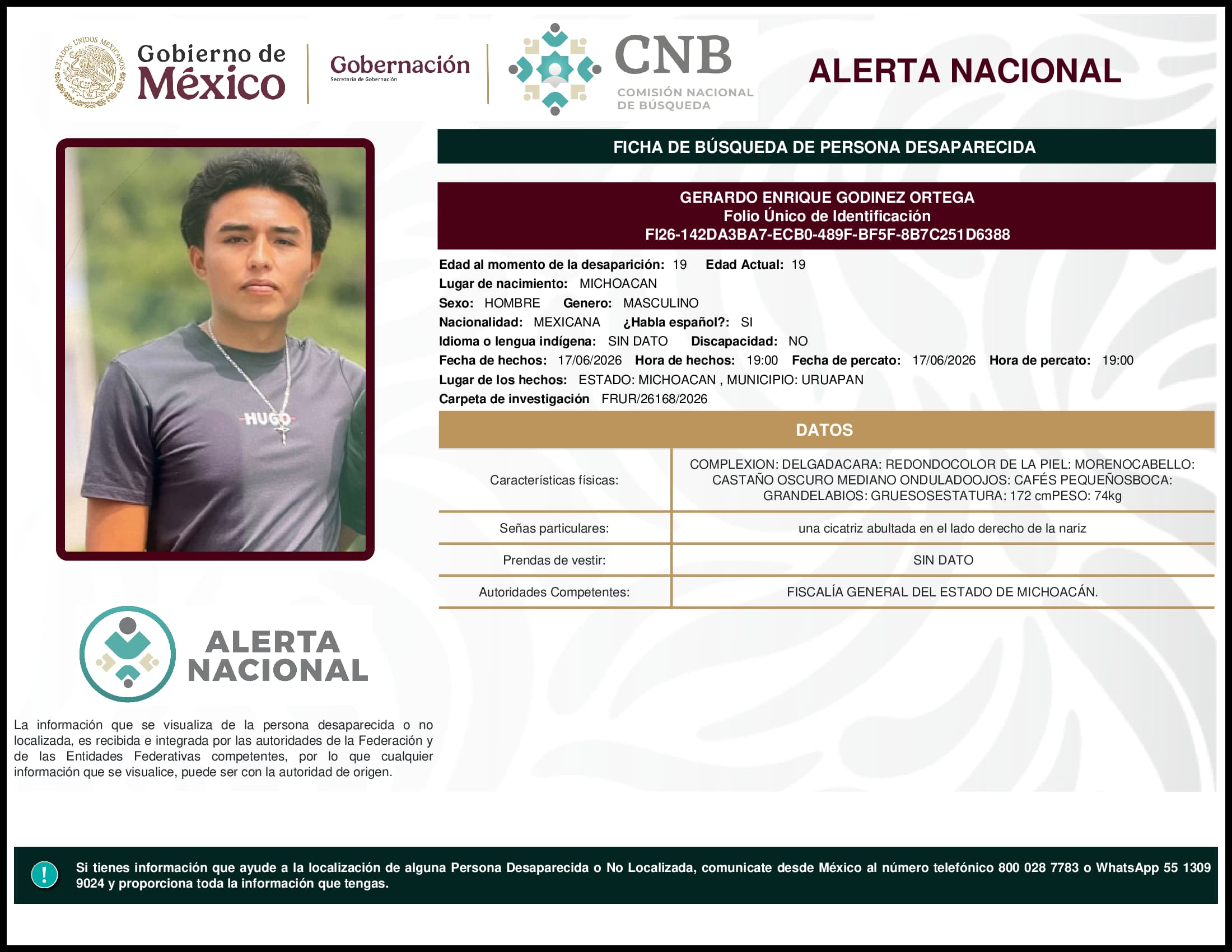 Persona desaparecida Gerardo Enrique Godinez Ortega