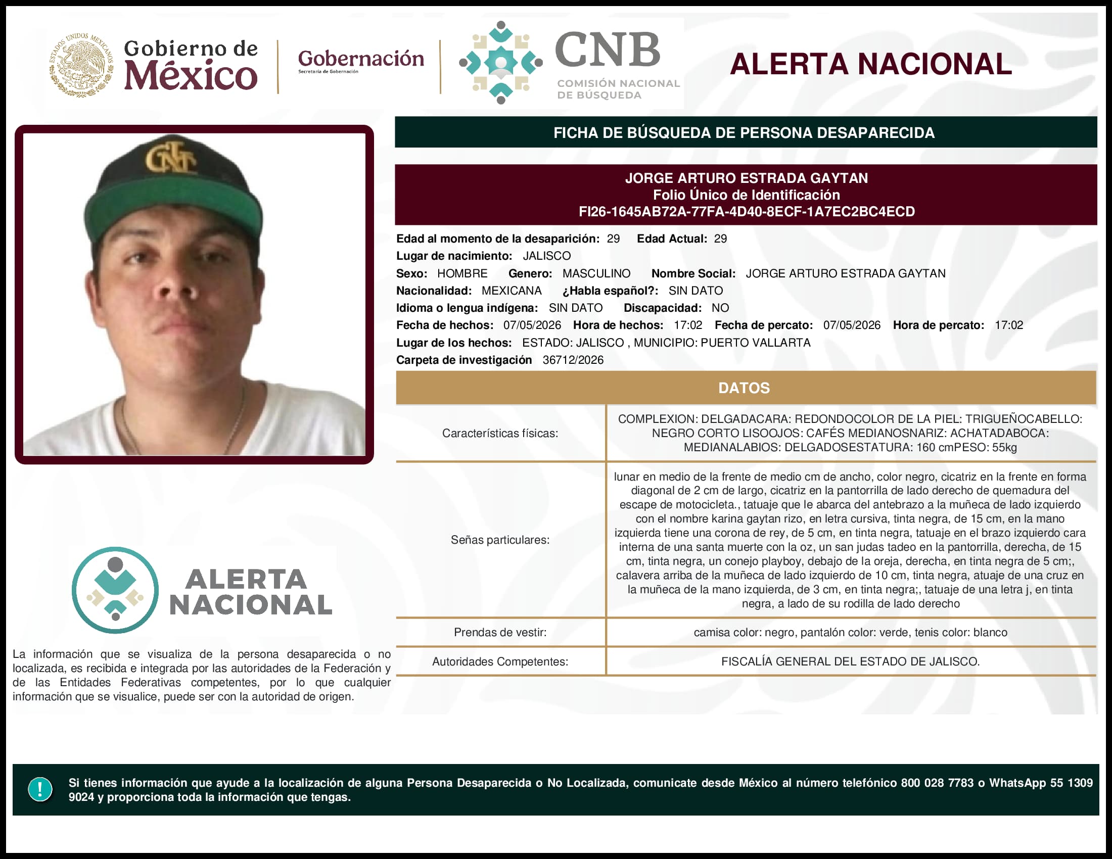 Persona desaparecida Jorge Arturo Estrada Gaytan