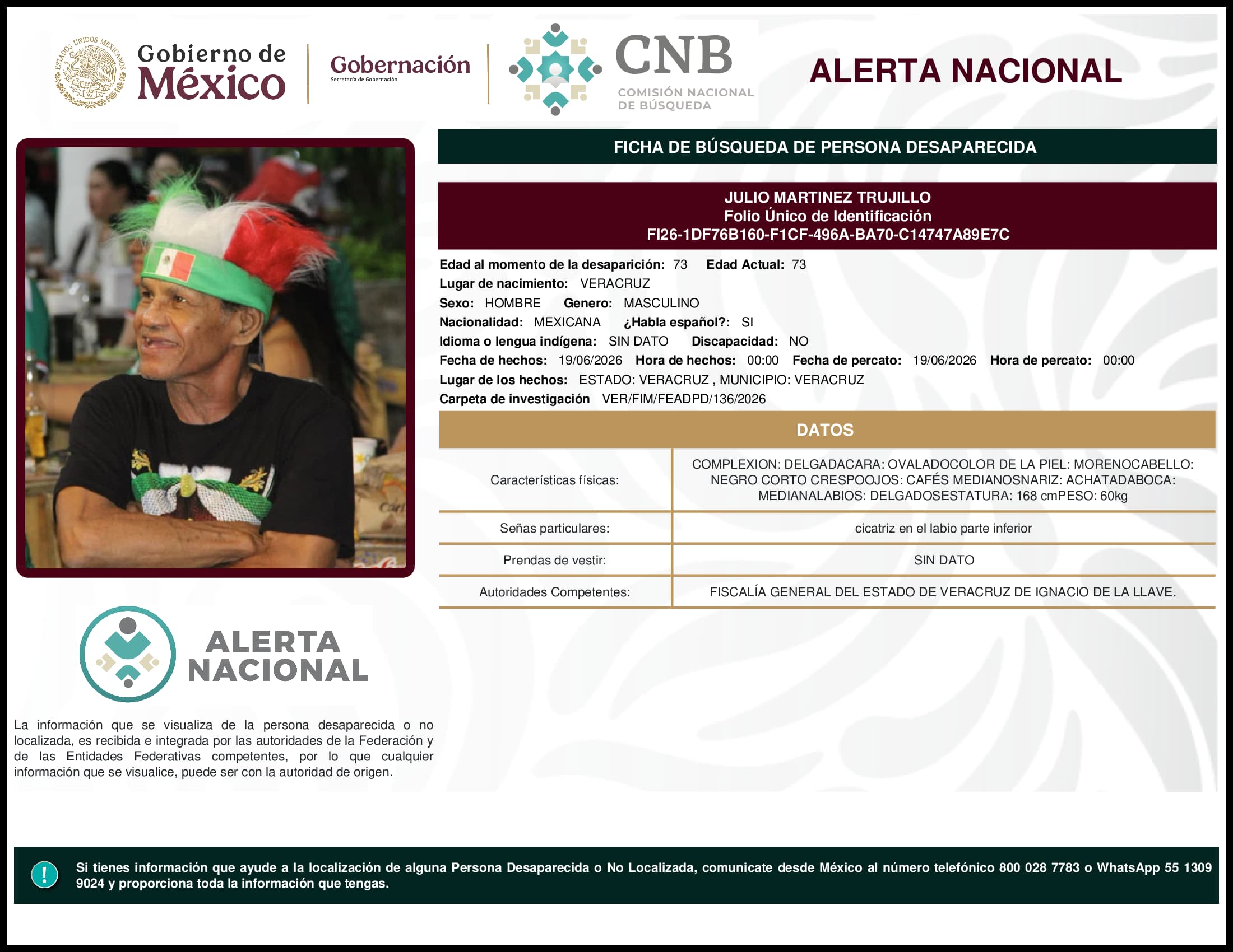 Persona desaparecida Julio Martinez Trujillo