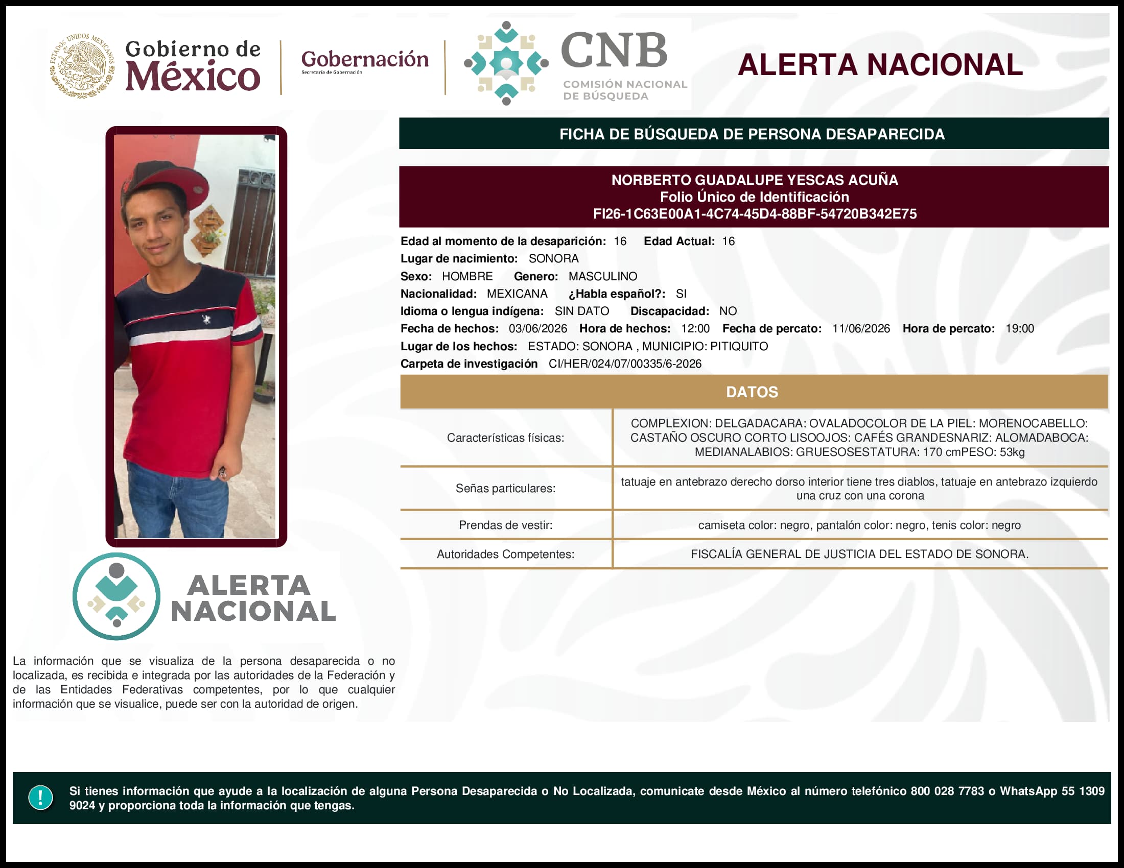 Persona desaparecida Norberto Guadalupe Yescas Acuna