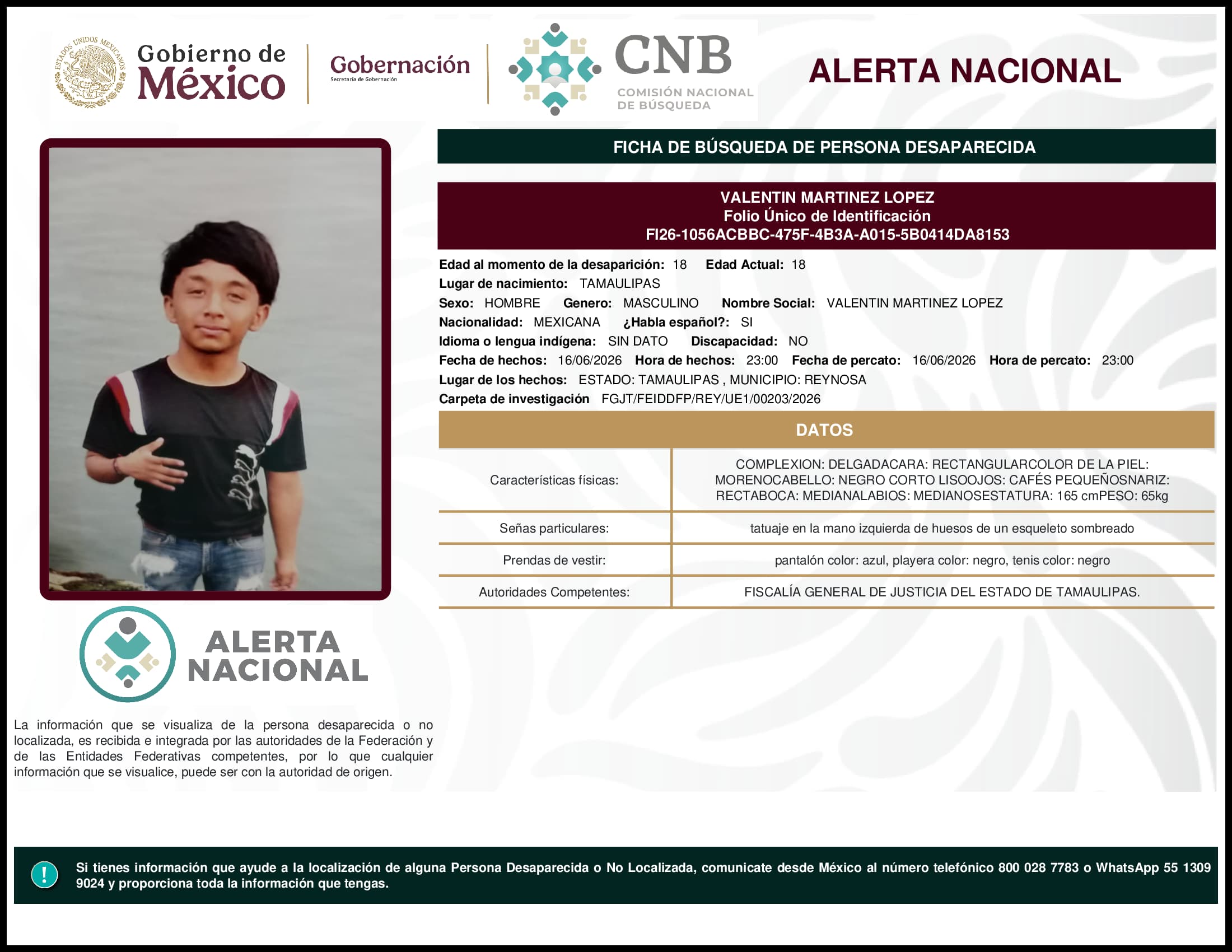 Persona desaparecida Valentin Martinez Lopez
