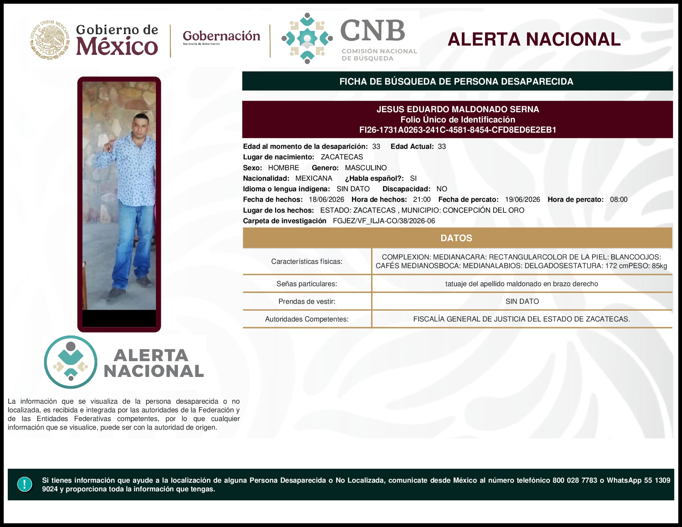 Persona desaparecida Jesus Eduardo Maldonado Serna