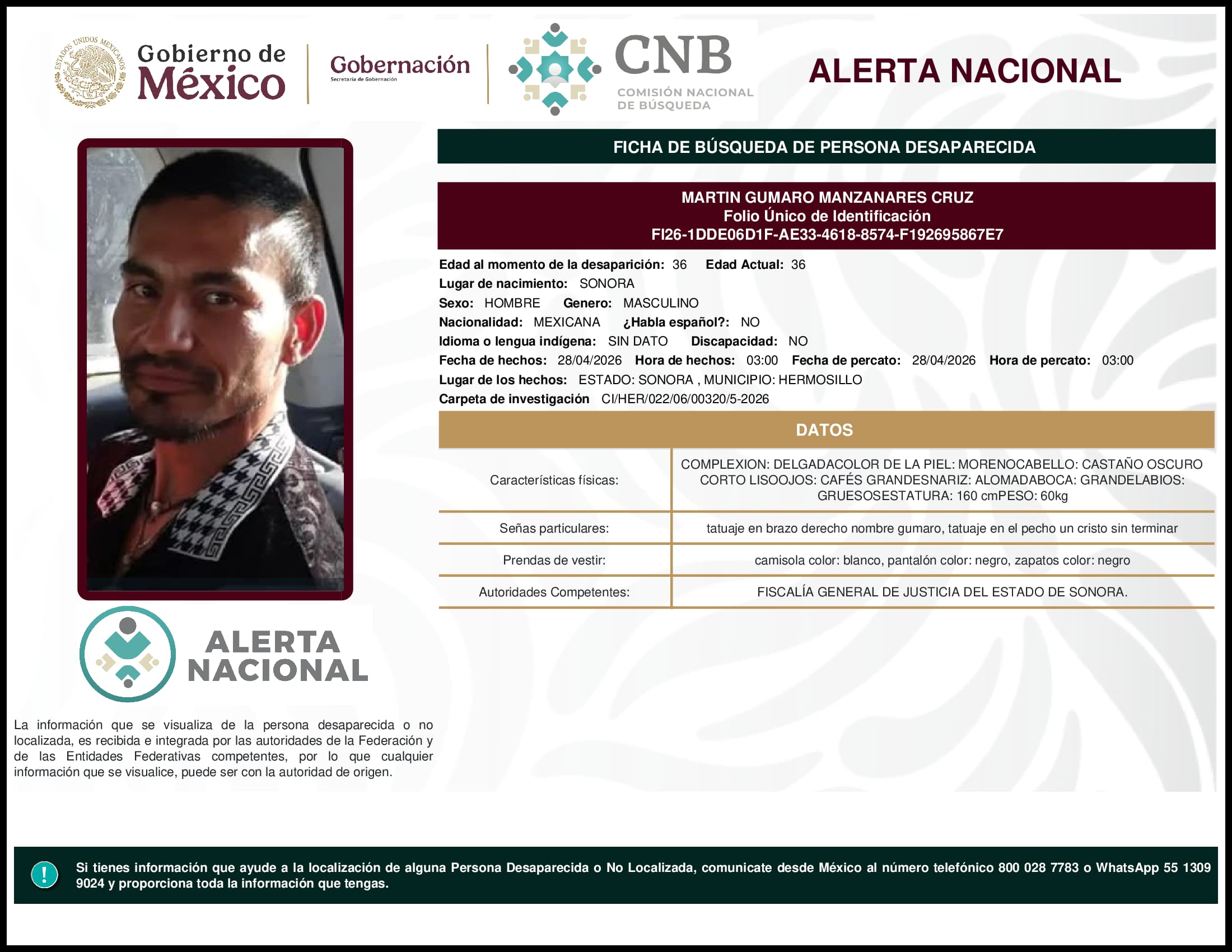 Persona desaparecida Martin Gumaro Manzanares Cruz