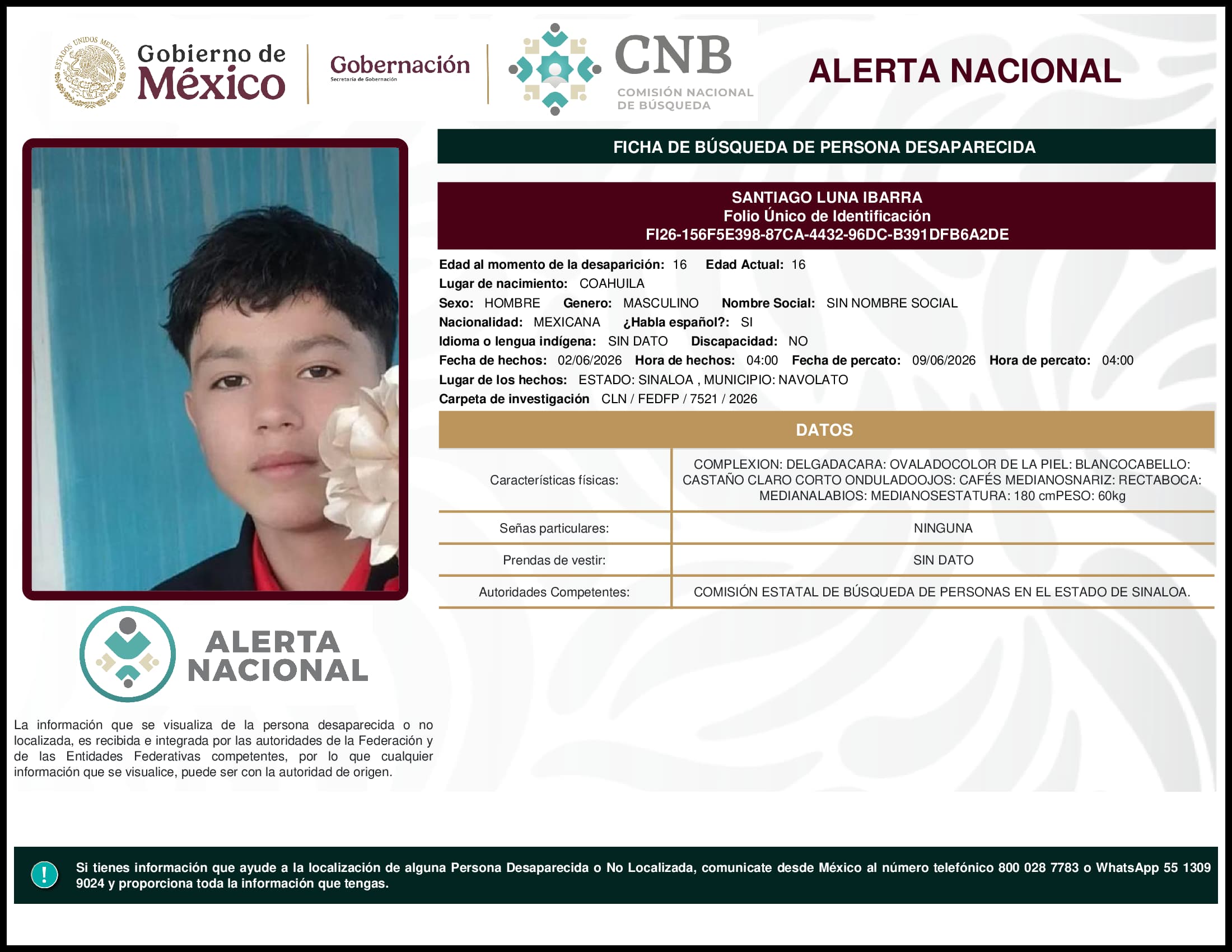 Persona desaparecida Santiago Luna Ibarra
