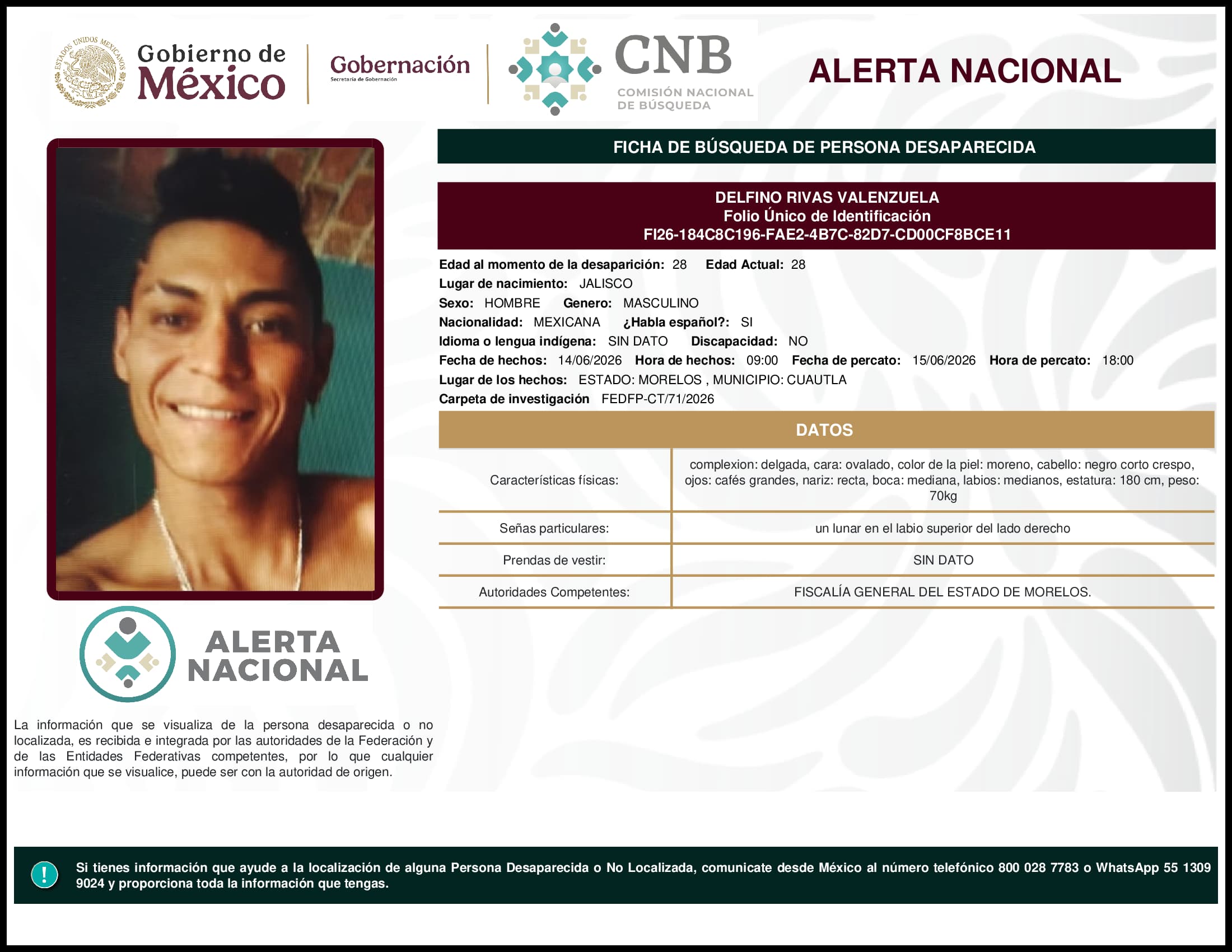 Persona desaparecida Delfino Rivas Valenzuela