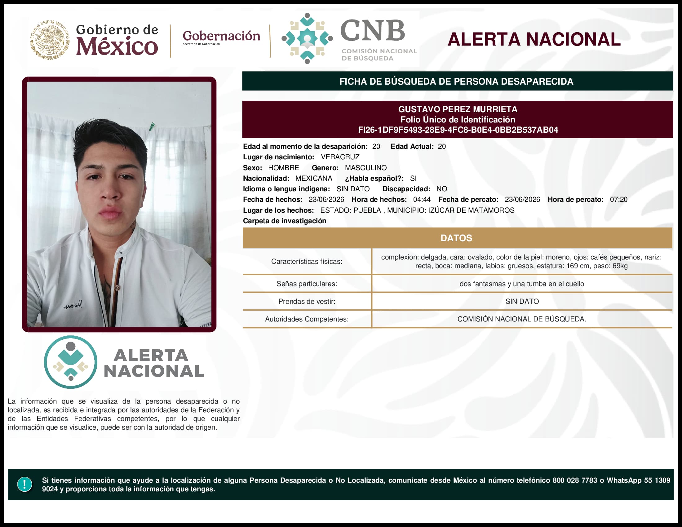 Persona desaparecida Gustavo Perez Murrieta