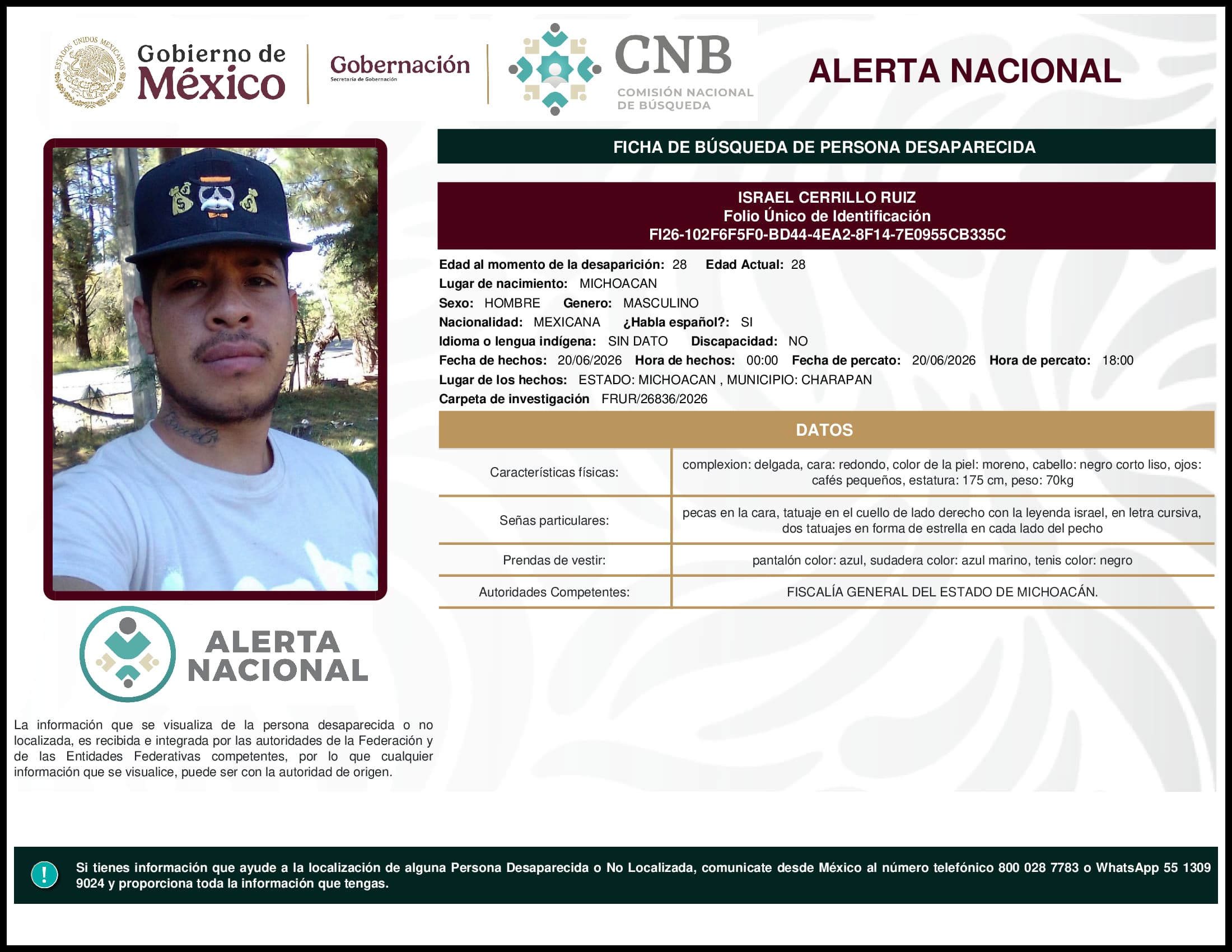 Persona desaparecida Israel Cerrillo Ruiz