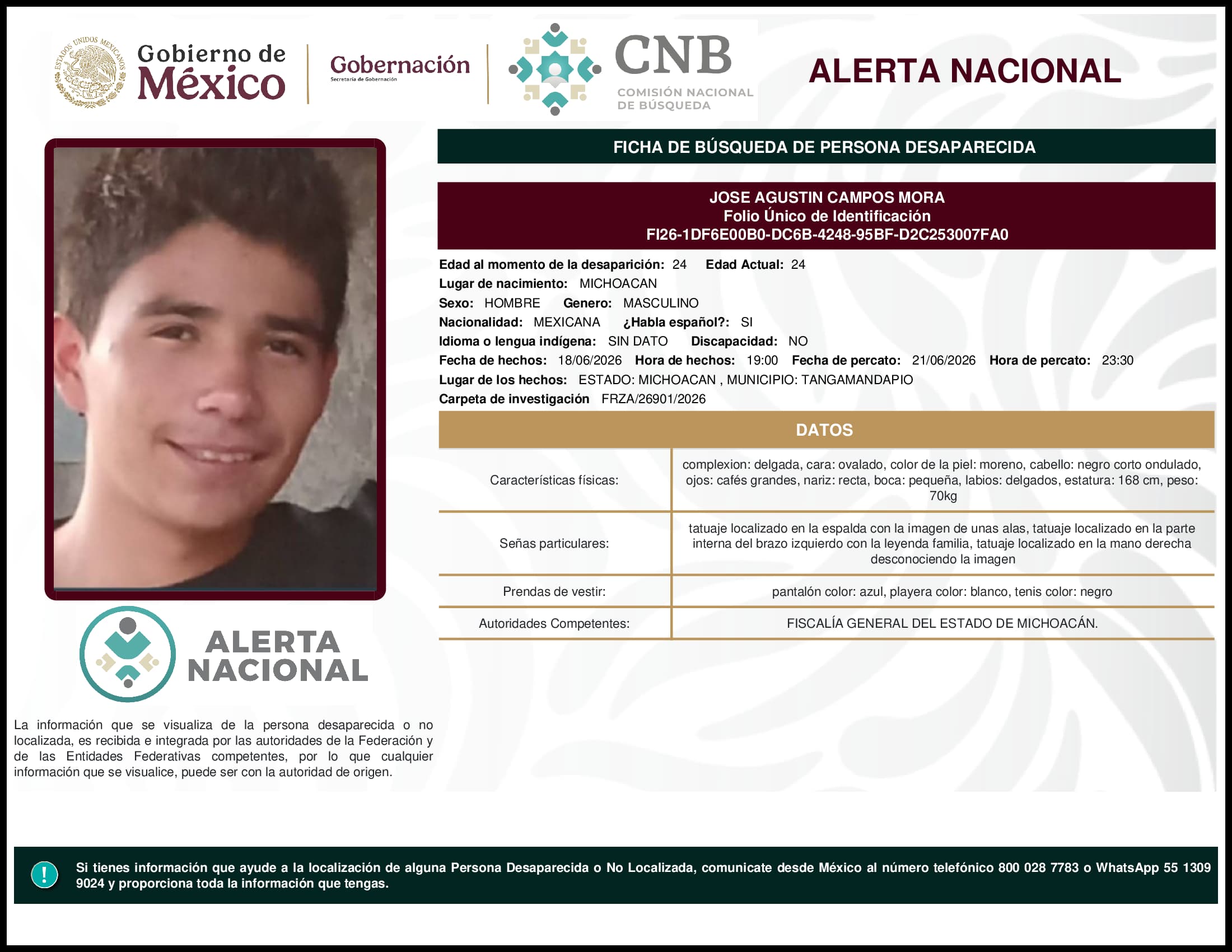 Persona desaparecida Jose Agustin Campos Mora