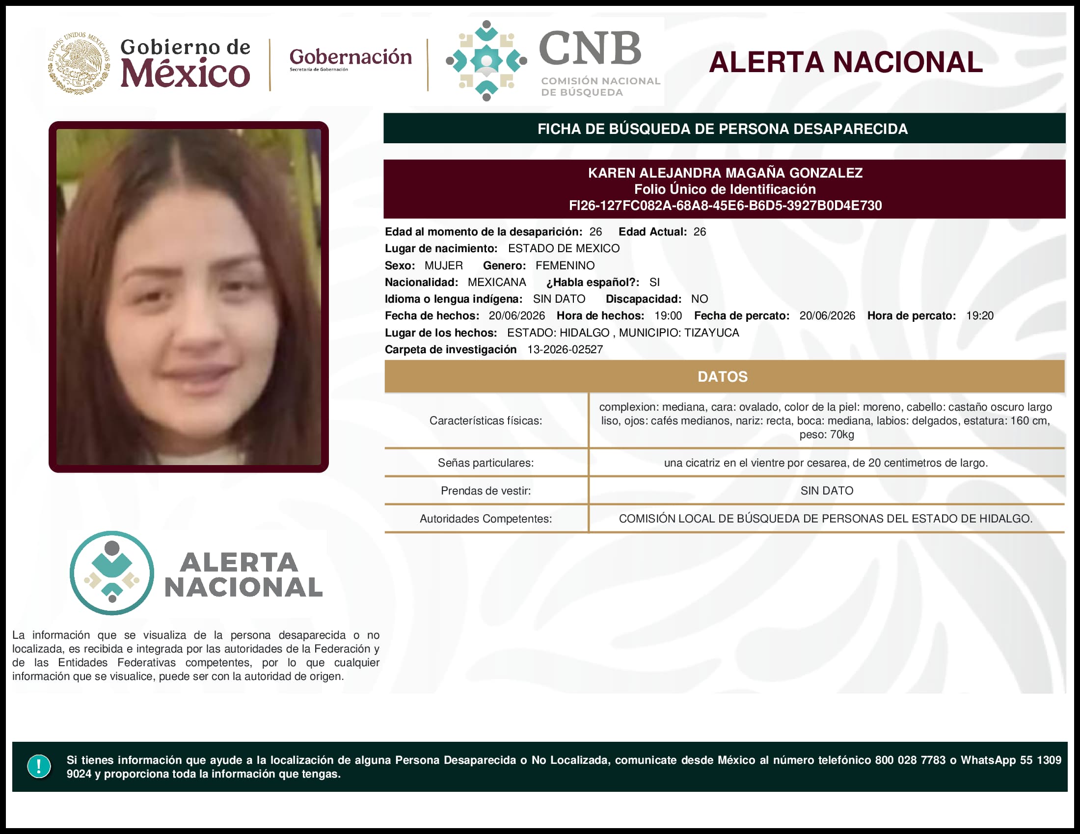 Persona desaparecida Karen Alejandra Magana Gonzalez